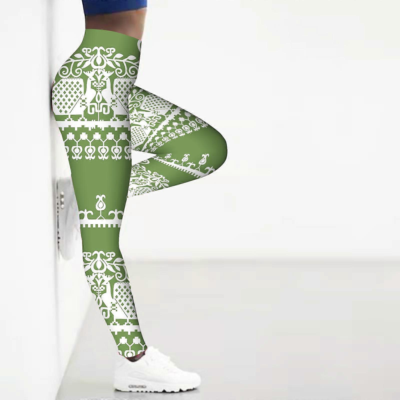 Womens Retro Pattern Prints Stretch Yoga Leggings Fitness Running Gym Sports Active Pants