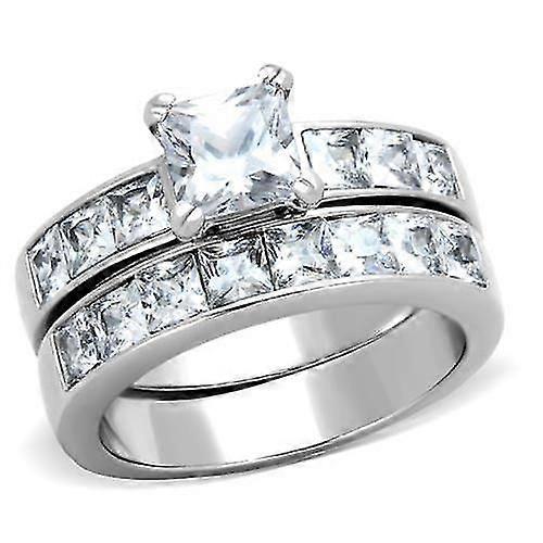 High polished (no plating) Stainless Steel Ring with AAA Grade CZ in Clear for Women Style TK61206
