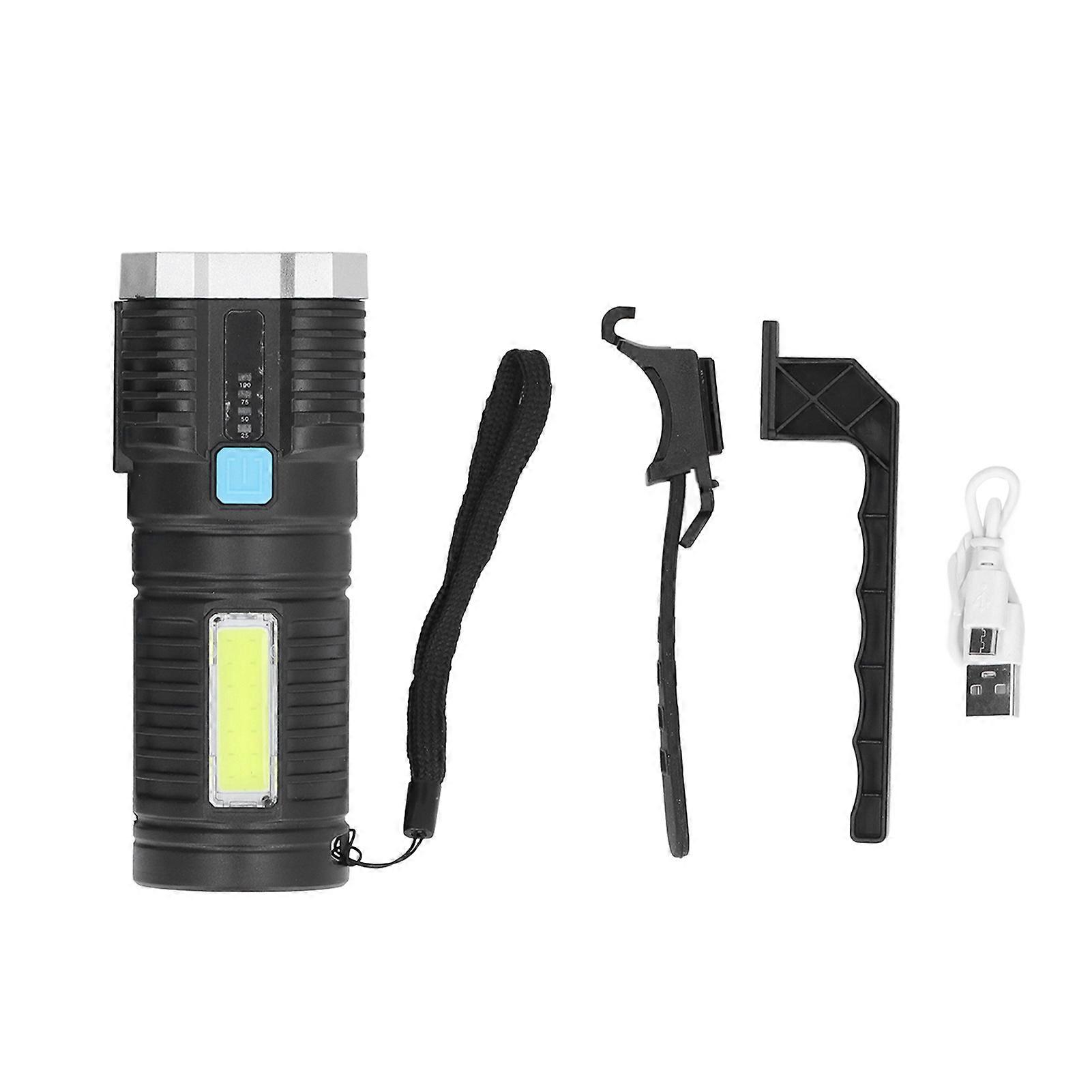 Rechargeable Flashlight USB Charging COB Sidelight 800mAh Battery 4 Modes