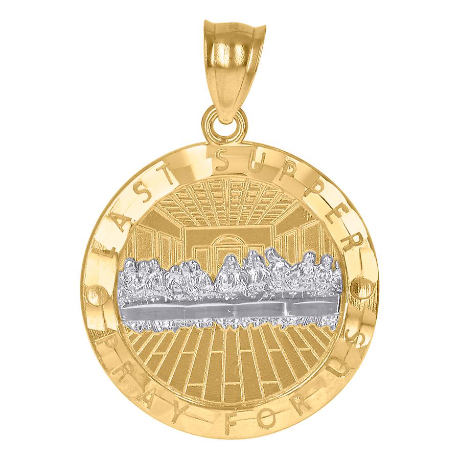 10k Two tone Gold Mens Last Supper Pray For Us Religious Charm Pendant 34.4x24.9mm Wide Necklace-for Men