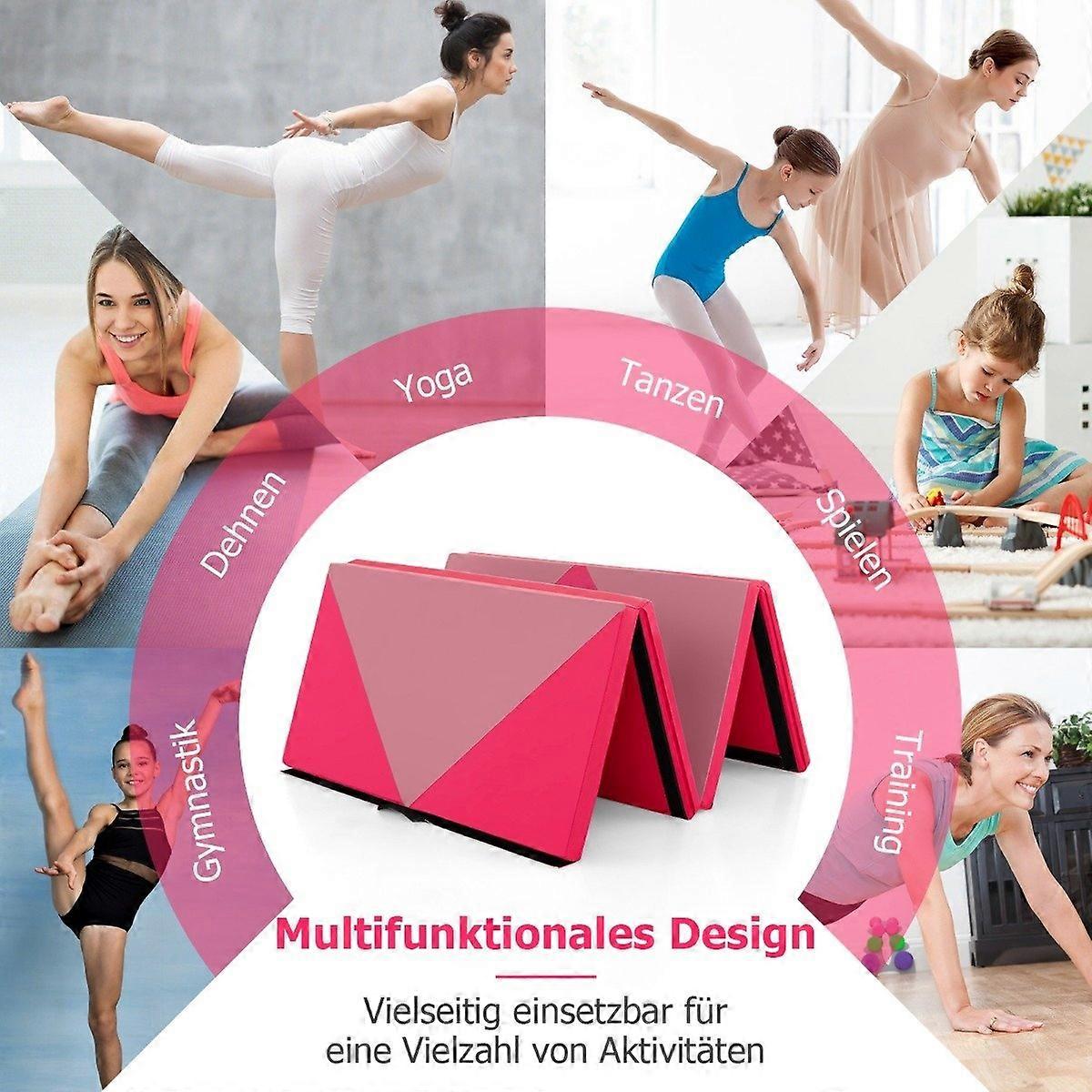 Foldable Soft Floor Mat Portable Gymnastics Mat Yoga Mat 240 x 117 x 5 cm Pink