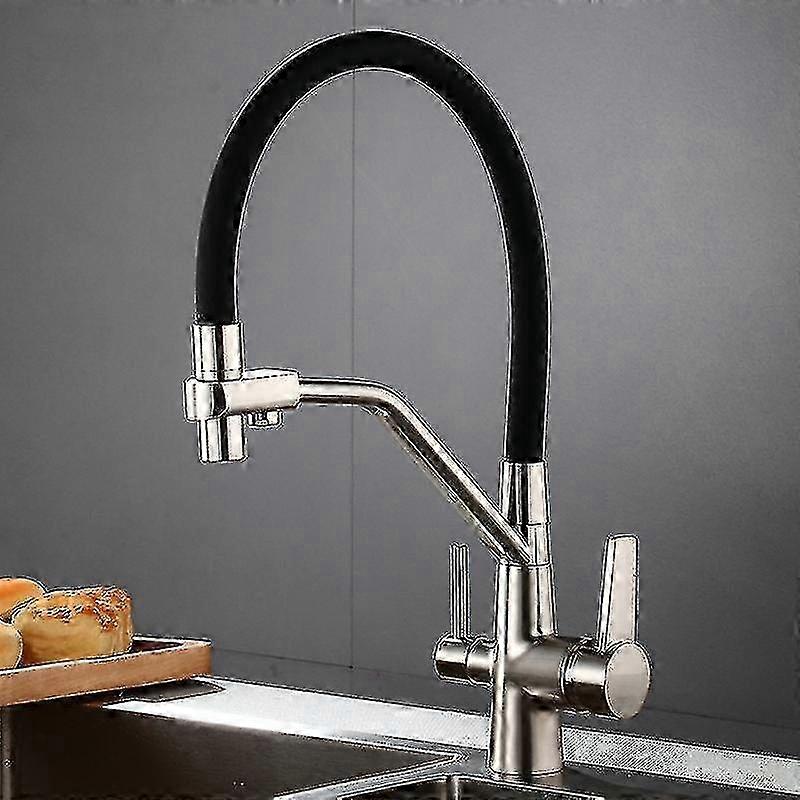 3-in-1 Water Filter 360 Rotatable Black Silic Hose Pull Out Kitchen Tap - White