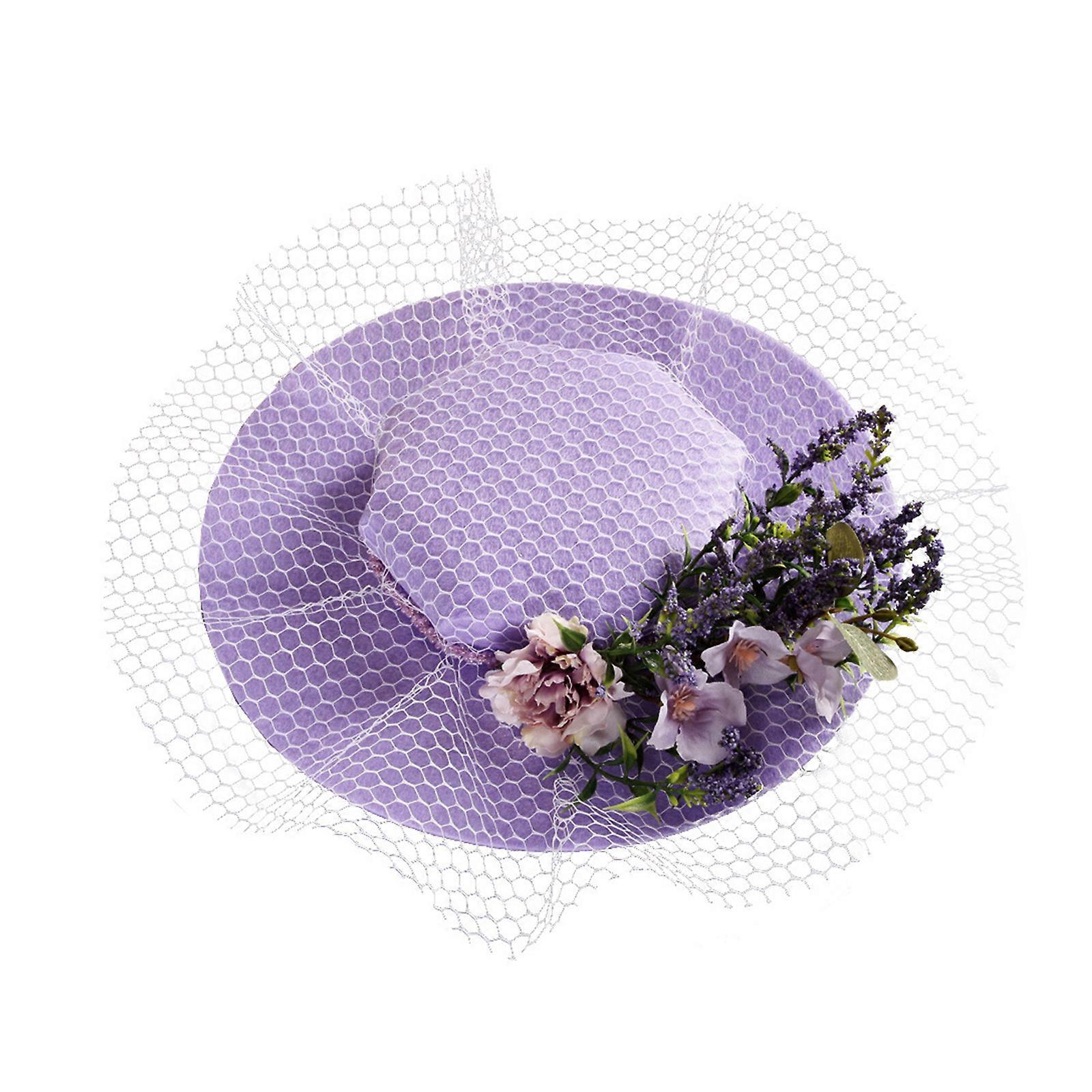 Fascinators Καπέλα Κοκτέιλ Τσάι Κόμμα Καπέλα Πέπλο Mesh Flat Top Καπέλο με κλιπ μαλλιών Καπέλο μεταμφίεσης Cheongsam Καπέλα Headwear Ins Μωβ