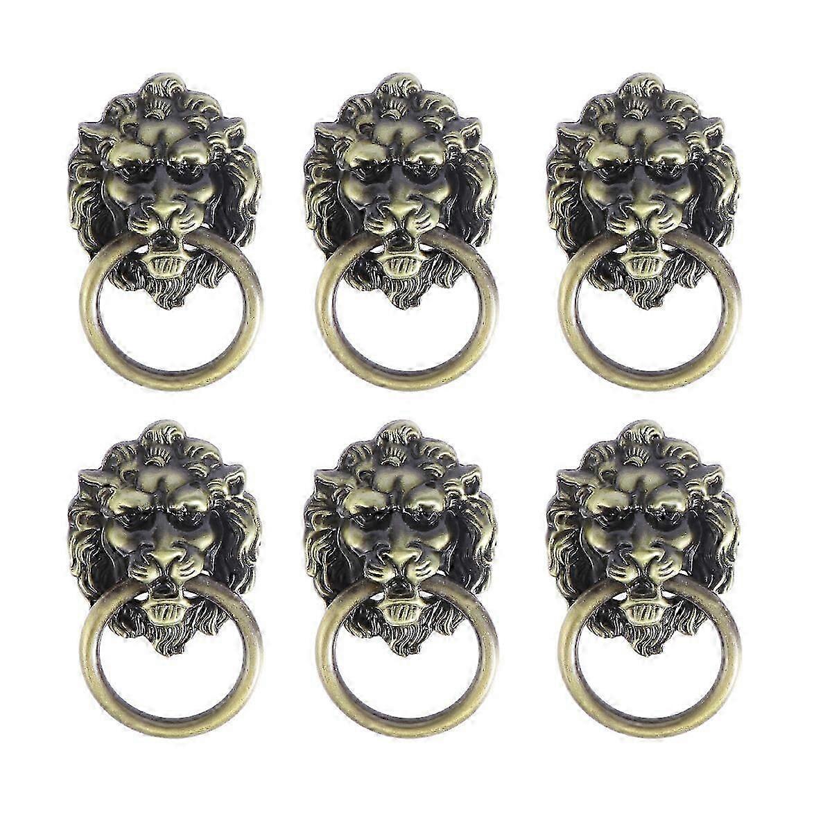6pcs Drawer Cabinet Lion Head Pull Handle Knobs with Drawer Ring Door Rings Pull Handle Knobs for Home Bronze