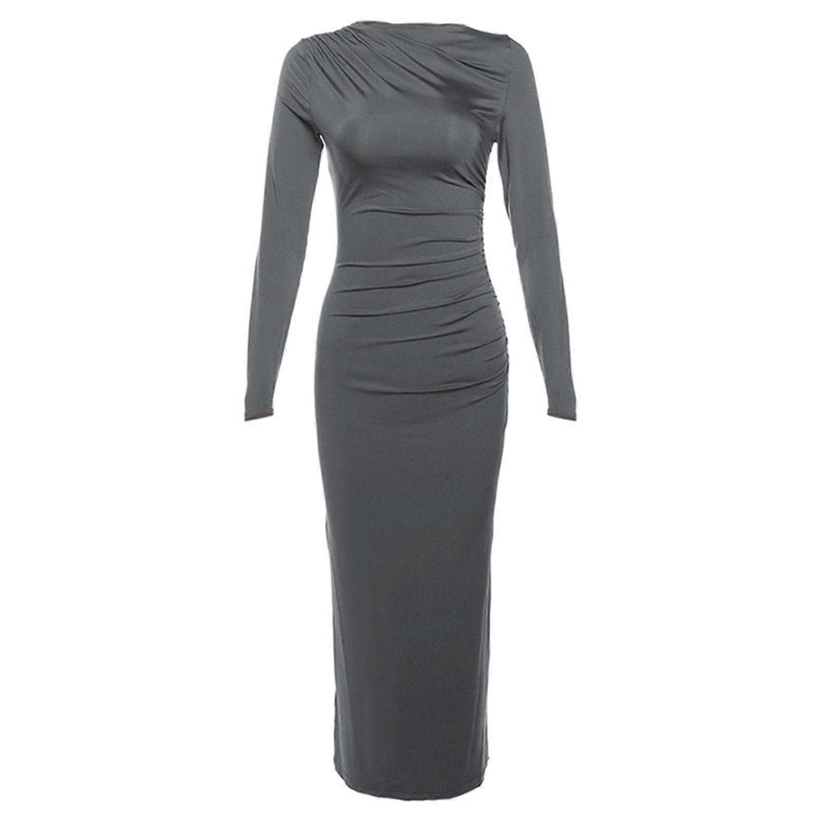 Women's Sexy Slim Fitted Long Dress Casual Long Sleeve Bodycon Maxi Dress  Sexy Ruched Pencil Dress Cocktail Party Dress Dark Grey L | Fruugo UK