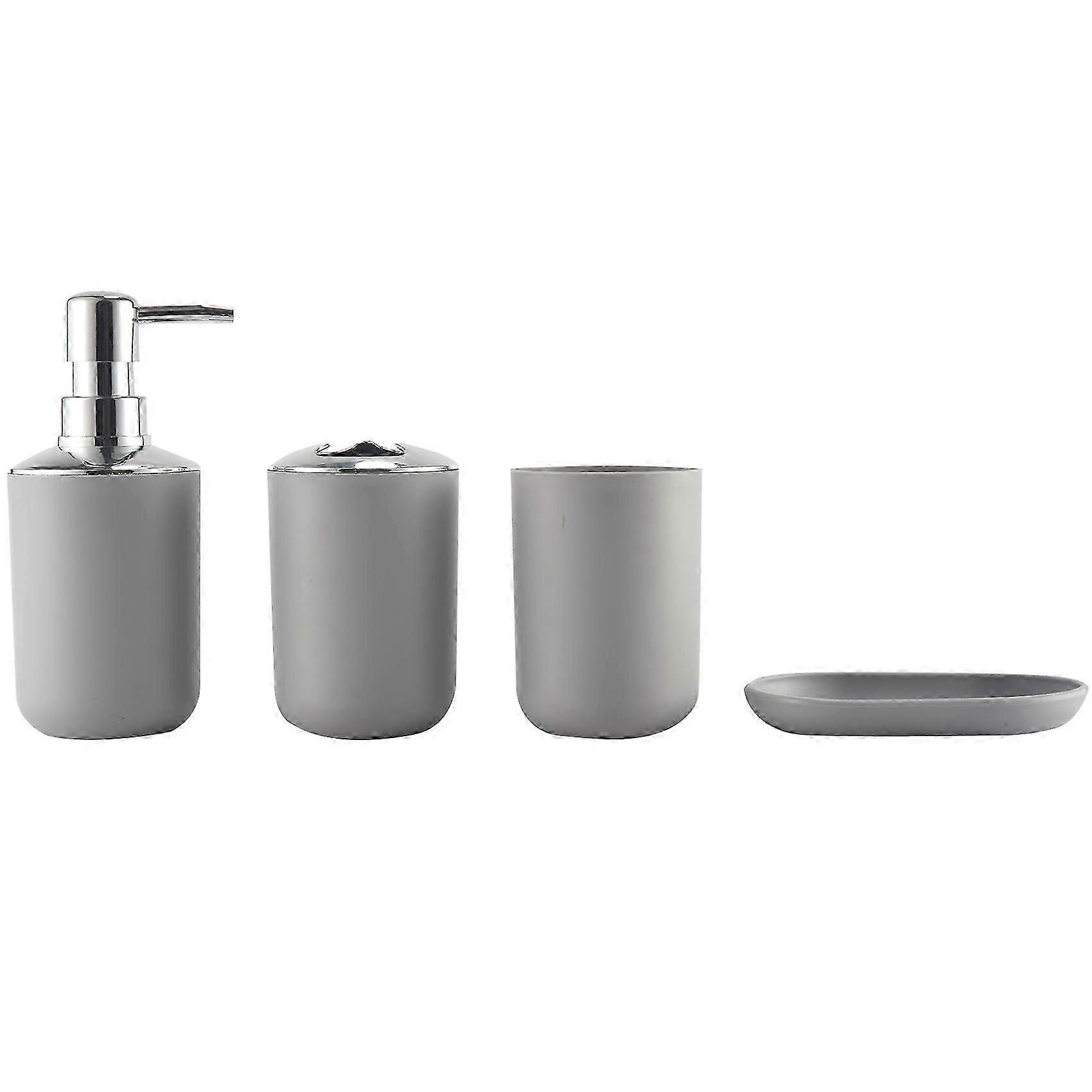 4 Pcs Plastic Bathroom Accessory Set,Bath Toilet Brush Accessories Set with Toothbrush Holder,Tooth