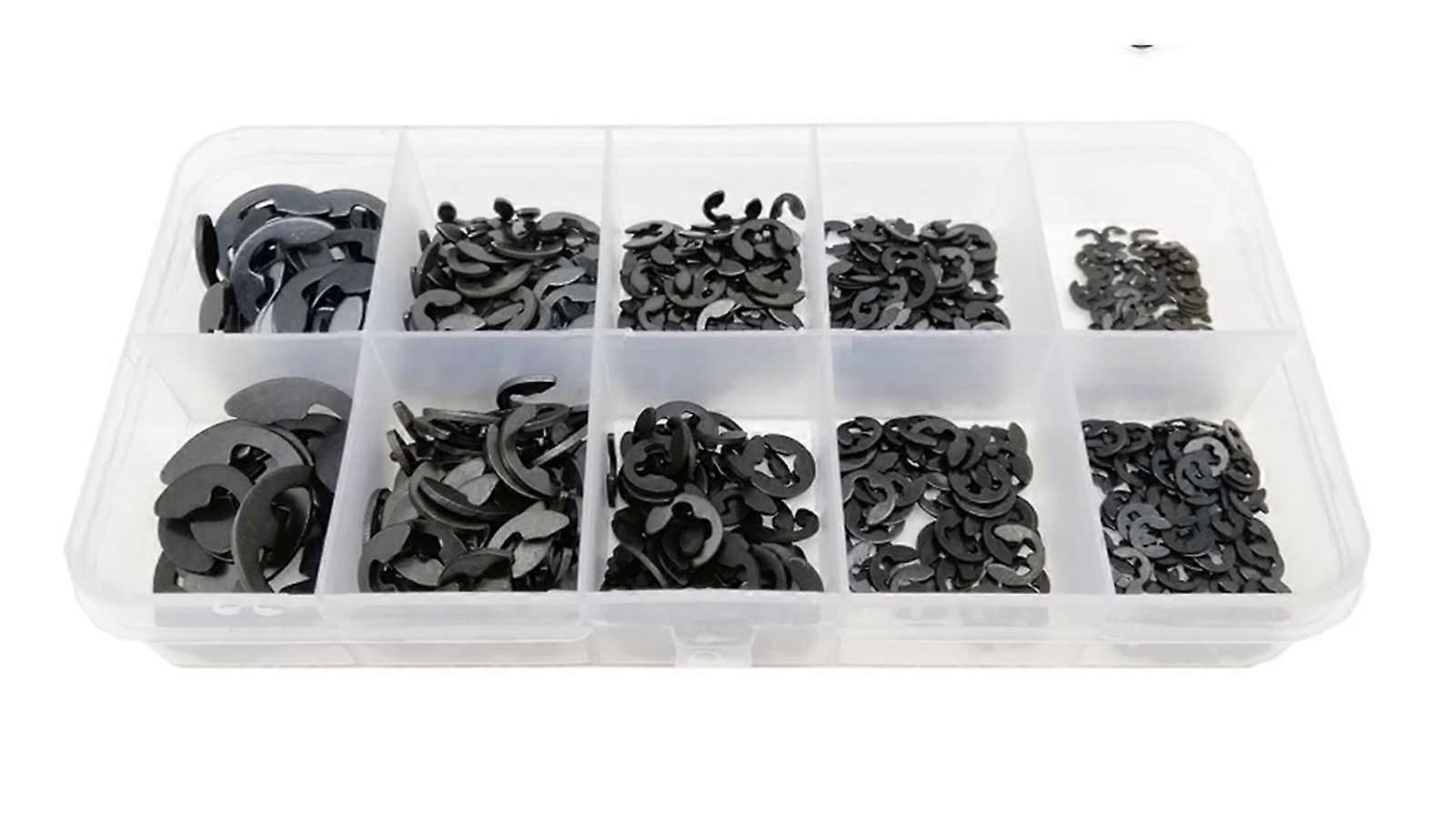 yaoqijie 580/1000pcs Assortment Kit Set Box M1.2 to M15 Black Carbon Steel External Retaining Ring E Clip Snap Circlip Washer Compitable with Shaft
