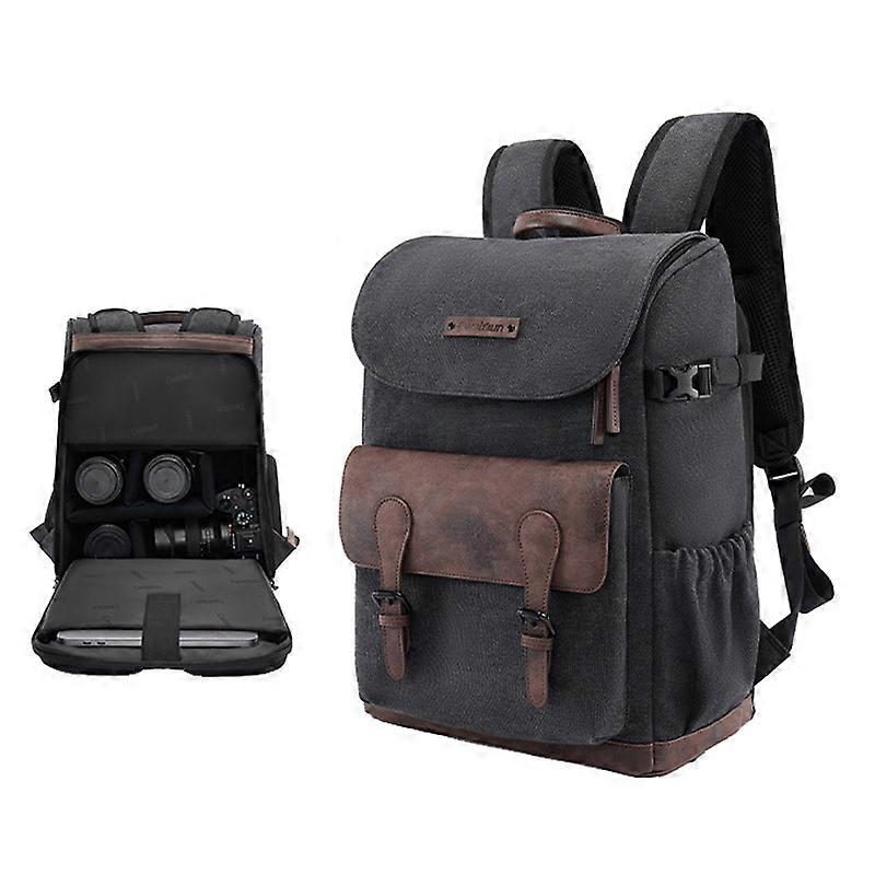 Cwatcun D128 Vintage Shoulder Backpack Split Compartment Large Capacity Splashproof Photography Bag