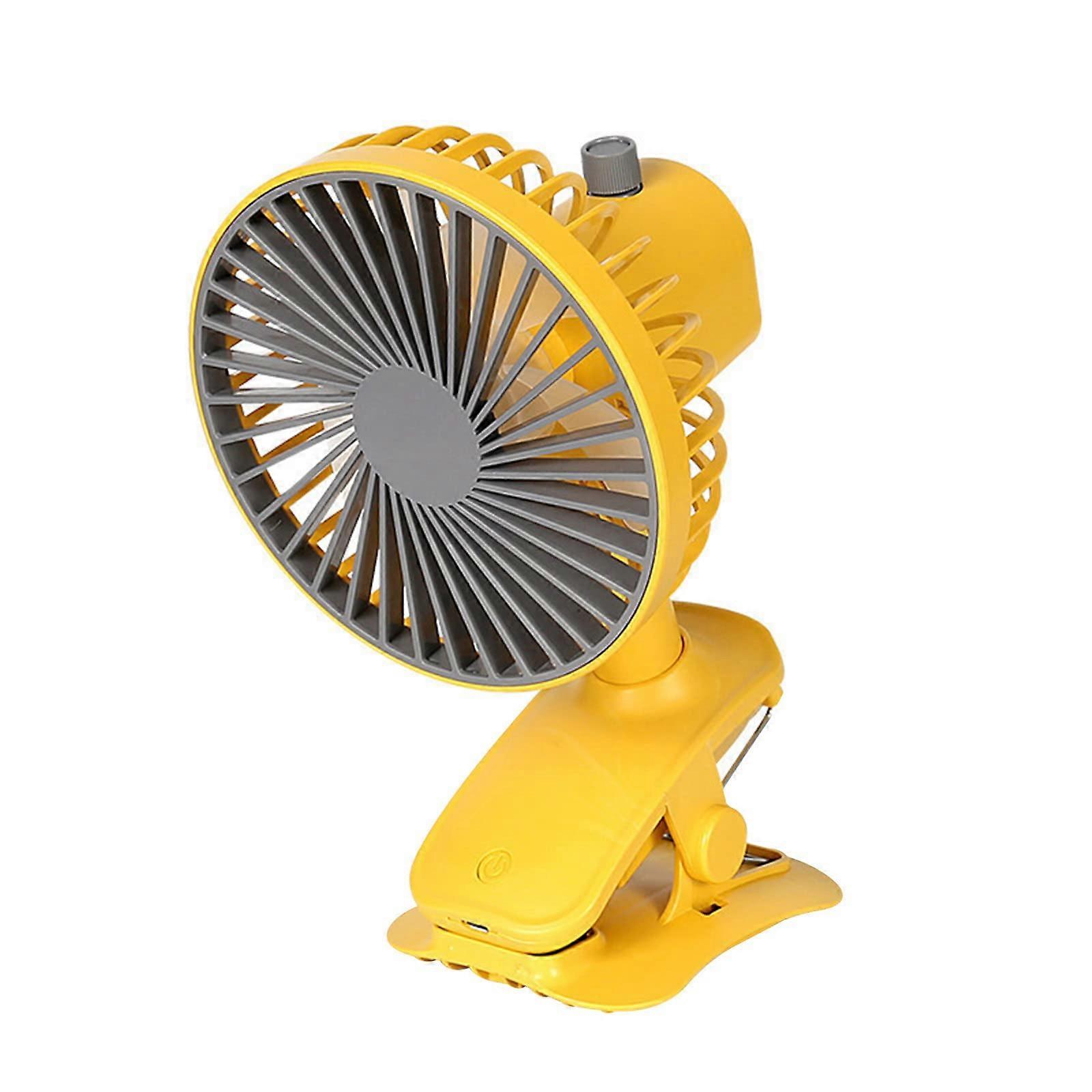 Clip-on Desk Fan 3-Speed Rechargeable Battery Powered USB Desk Fan Yellow Strong Airflow