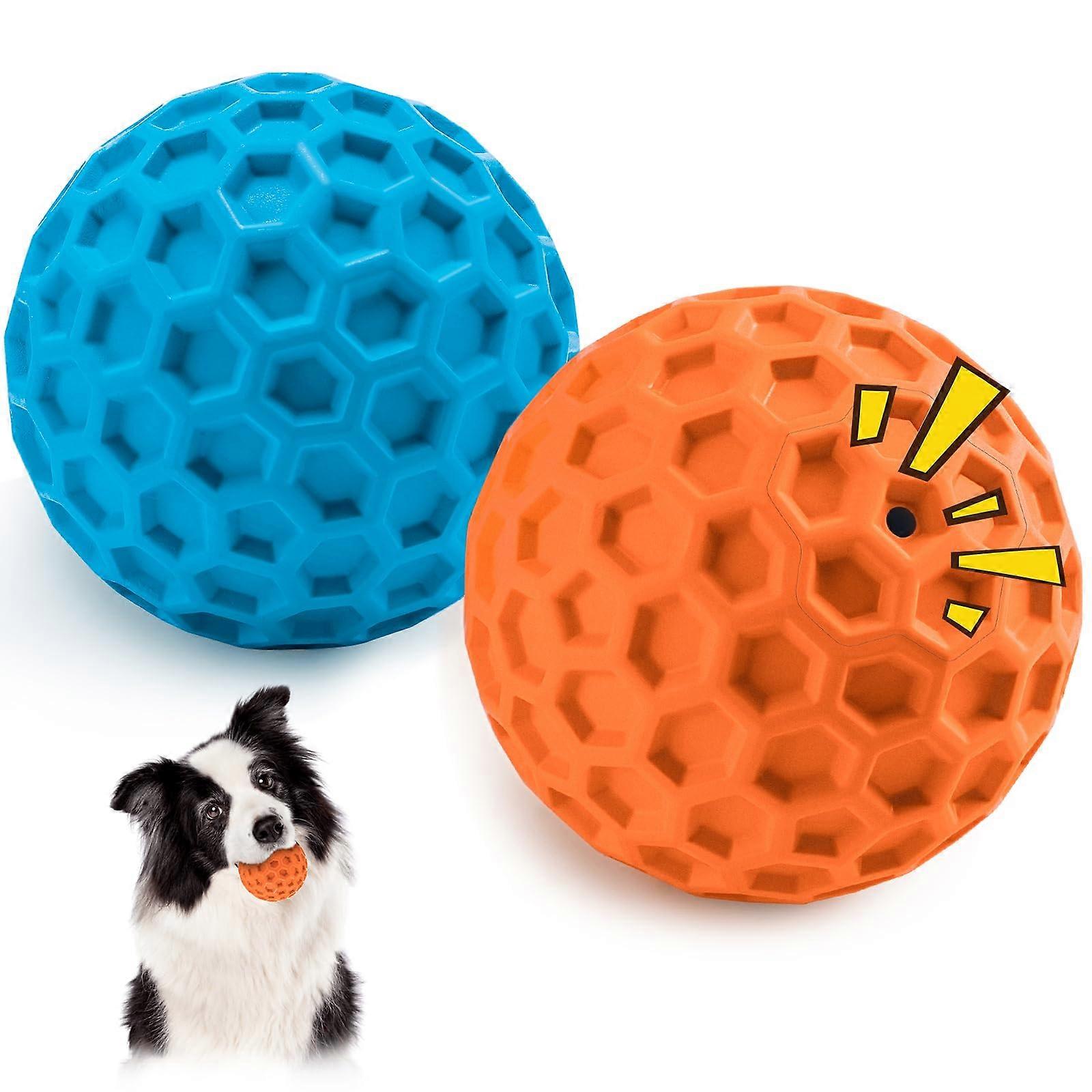 Indestructible Squeaky Dog Toys, Interactive Dog Balls 2 Pack, Dog Chew Toys for Aggressive Chewers