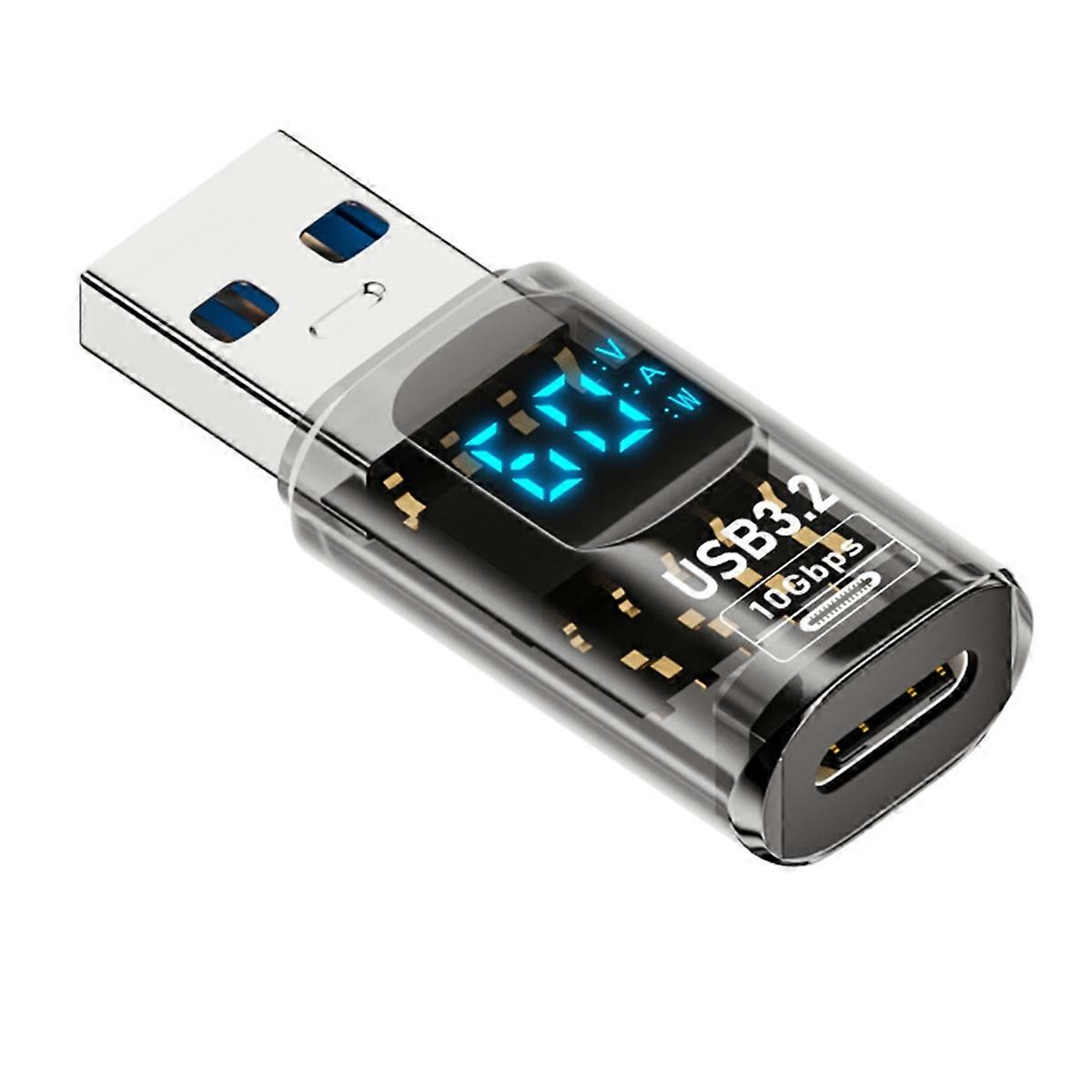 1PC Digital LED Display USB 3.2 Adapter 36-60W 10Gbps Laptop Type-C Converter Data mission A-M