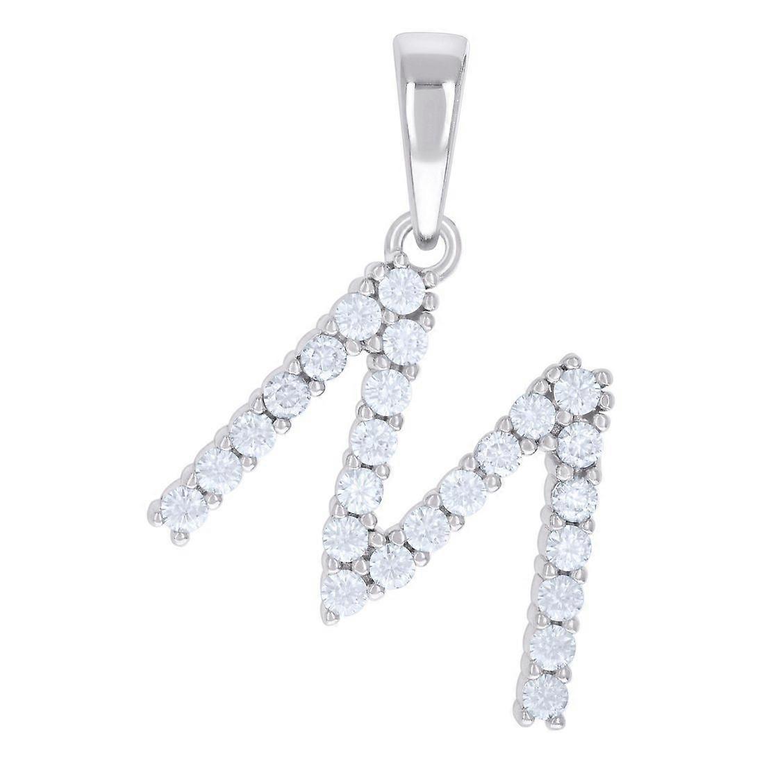 925 Sterling Silver Unisex Cubic Zirconia Letter Name Personalized Monogram Initial M Alphabet Charm Pendant Necklace 25