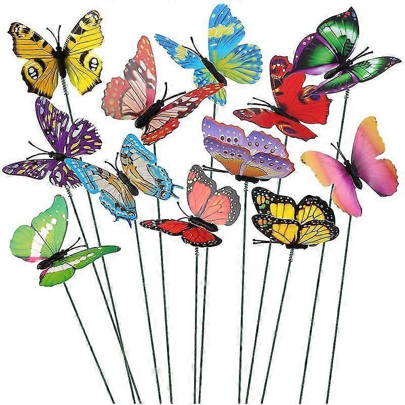 Lebanghui Lot Of 50 Colorful Butterflies Of 7 Cm For Garden Decoration On Butterfly Sticks