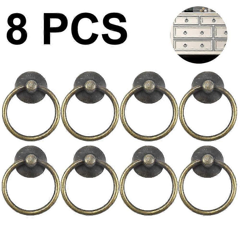 8pcs Vintage Cabinet Ring Knobs Round Antique Drawer Pulls Handle