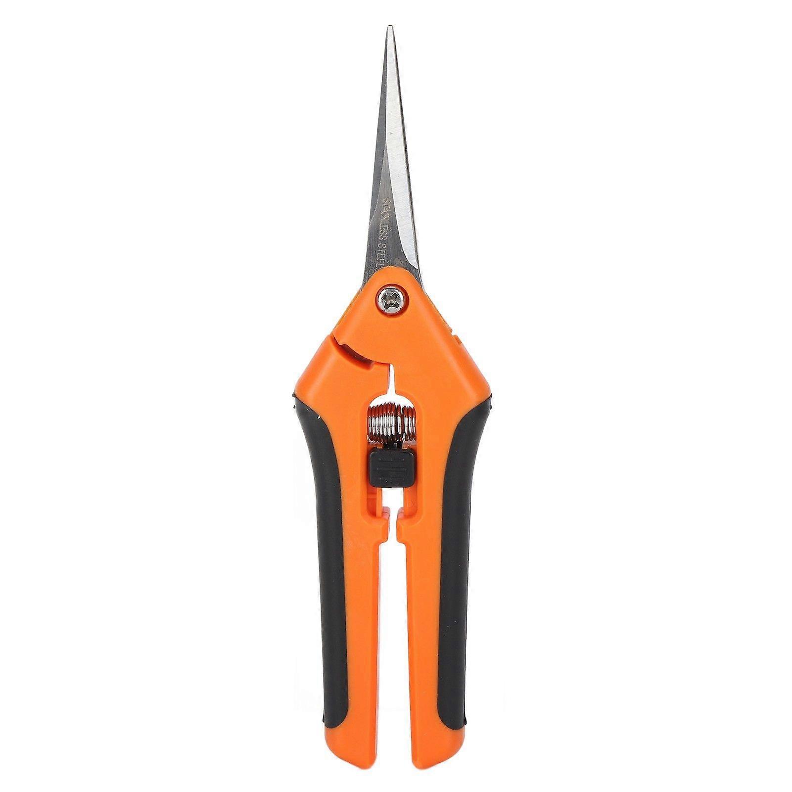 Garden Shears Spring Loaded Side Locking Automatic Push Stainless Steel Garden Scissors Orange