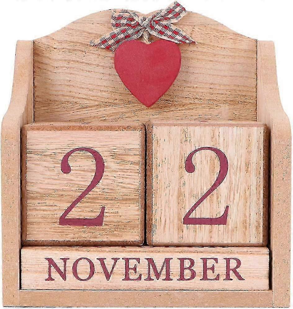 Wooden Desktop Calendar with Vintage Style Blocks Displaying the Month and Date