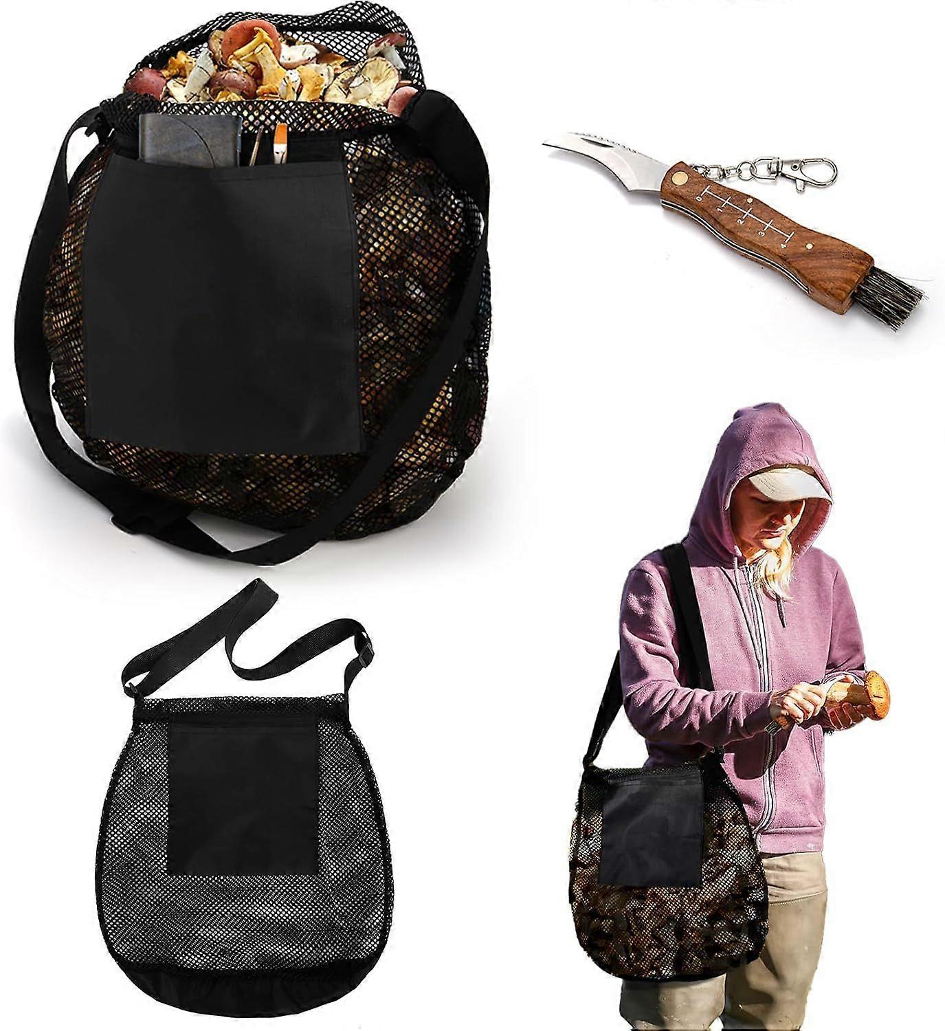 2025LatestModelForaging Bag, 2 Pcs Mushroom Foraging Kit with 1 Bag and Foldable Knife, Morel