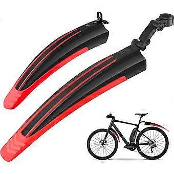 Bike Mudguard Set, Portable Adjustable Road Mountain Bike Bicycle Cycling Tires Front and Rear Mud Guard Fenders (Red)