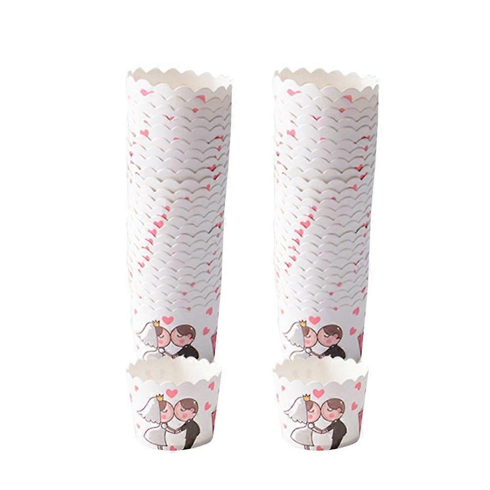50pcs Cupcake Wrappers Printed Wedding Cake Paper Cups Muffin Liners for Wedding Birthday Celebration (Random Color and Pattern)