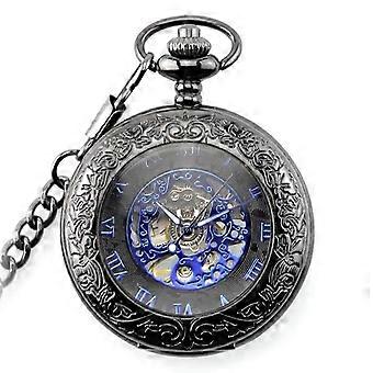 Steampunk mechanische Taschenuhr Handaufzug graviert Metall blau schwarz