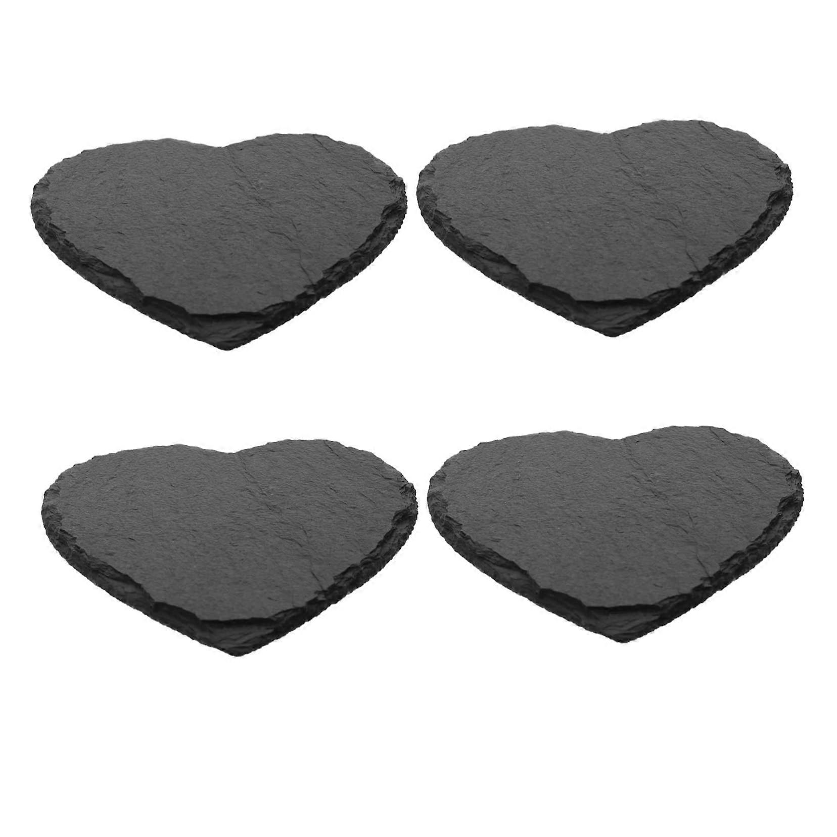 Slate Coasters, 4 Pack, Retro Drink Coasters with Holder, Grey