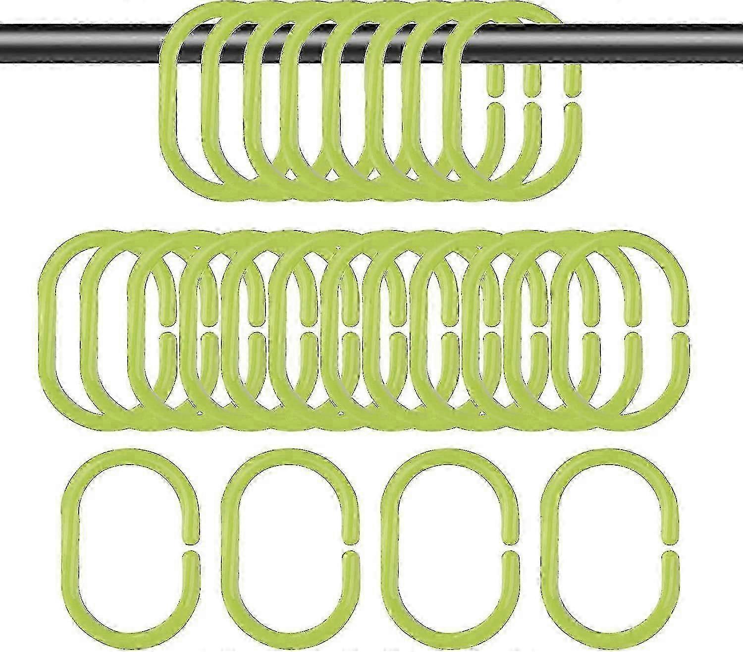 24 Pack Plastic Shower Curtain Rings Hooks C-shaped (green)