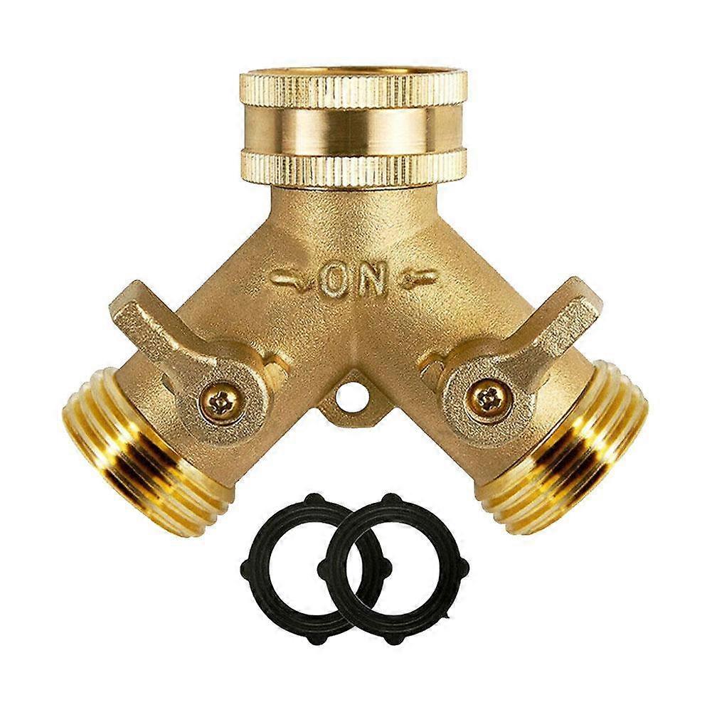 Heavy Duty Brass Garden Hose Splitter 2 Way Y Shape Connector with Adjustable Water Flow Control No Leak Solid Construction 80 PSI