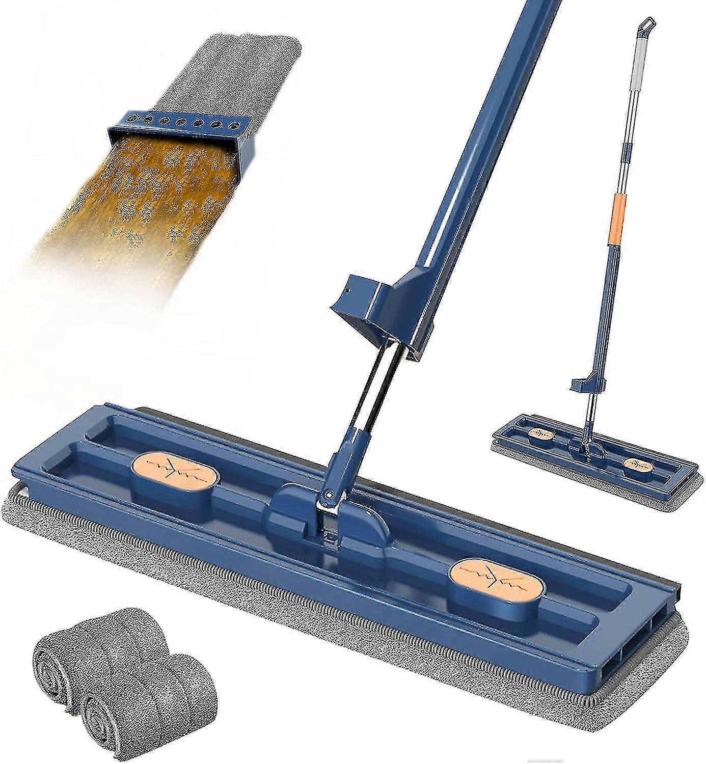 360 Swivel Flat Mop Set with Wring Bucket, Reusable Microfiber Pads for Large Floor Cleaning