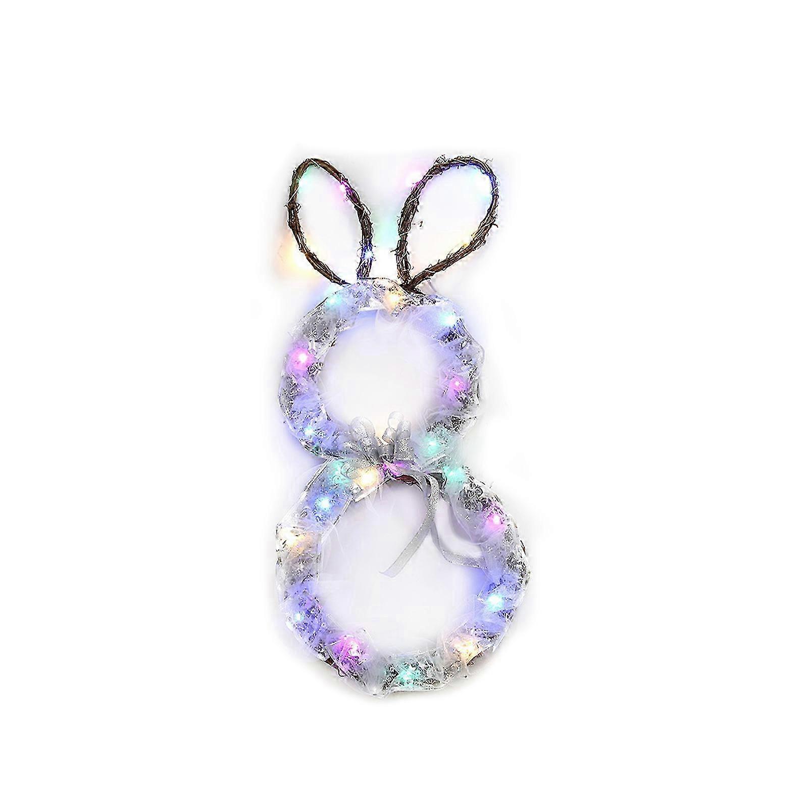 イースターバニーガーランドLED木製籐織り折りたたみ式ソフトライトデコレーション-ゴールデンオーク