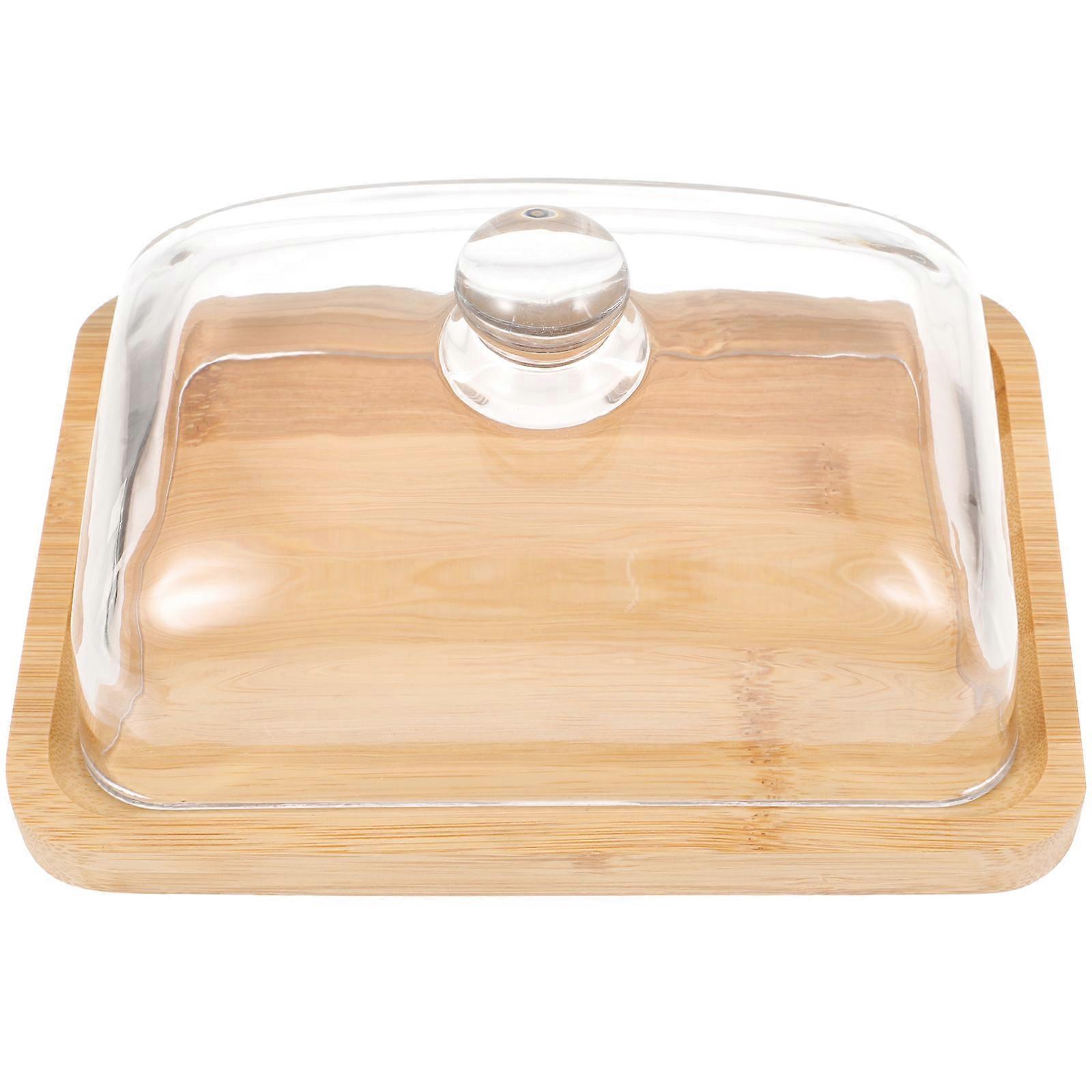 French Butter Dish With Lid Butter Storage Holder Clear For Picnics Wood Glass 1Set