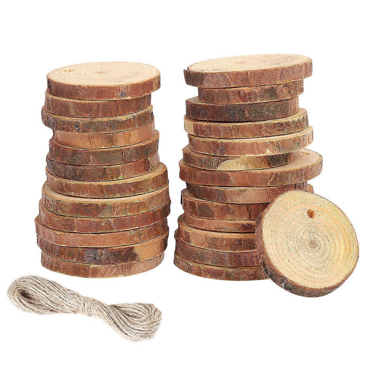 Round Wood Disc Slices Unfinished Predrilled Log Discs For Holiday Decorations 50Pcs