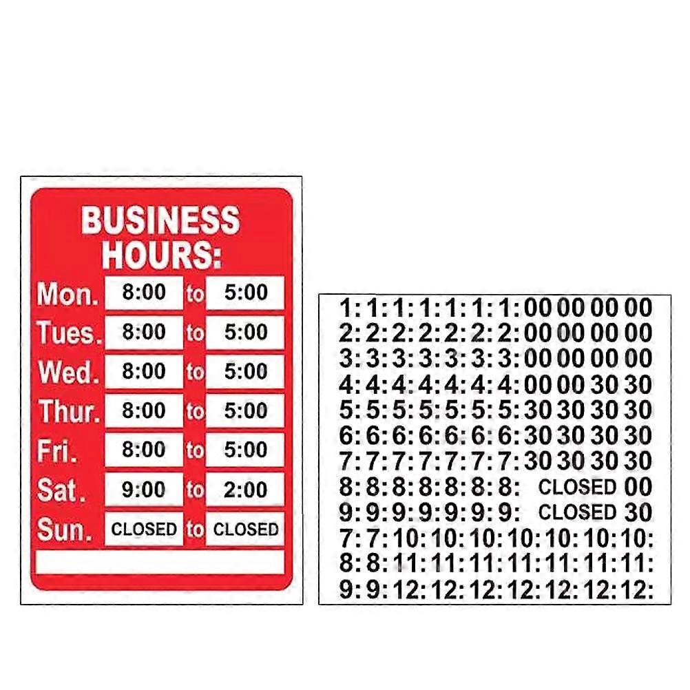 Custom Open Signs Business Hours Sign Glass Door Window Number Sticker Changeable Store Hours for Cafes Retail Stores Red 2Set