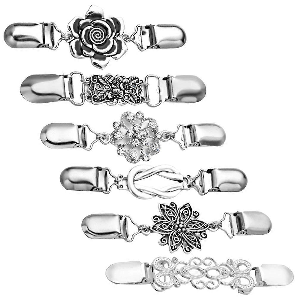 Suit Collar Pin Sweater Clasps Valentine's Day Apparel Pin Silver 4.1X1.4X0.4in 6Pcs