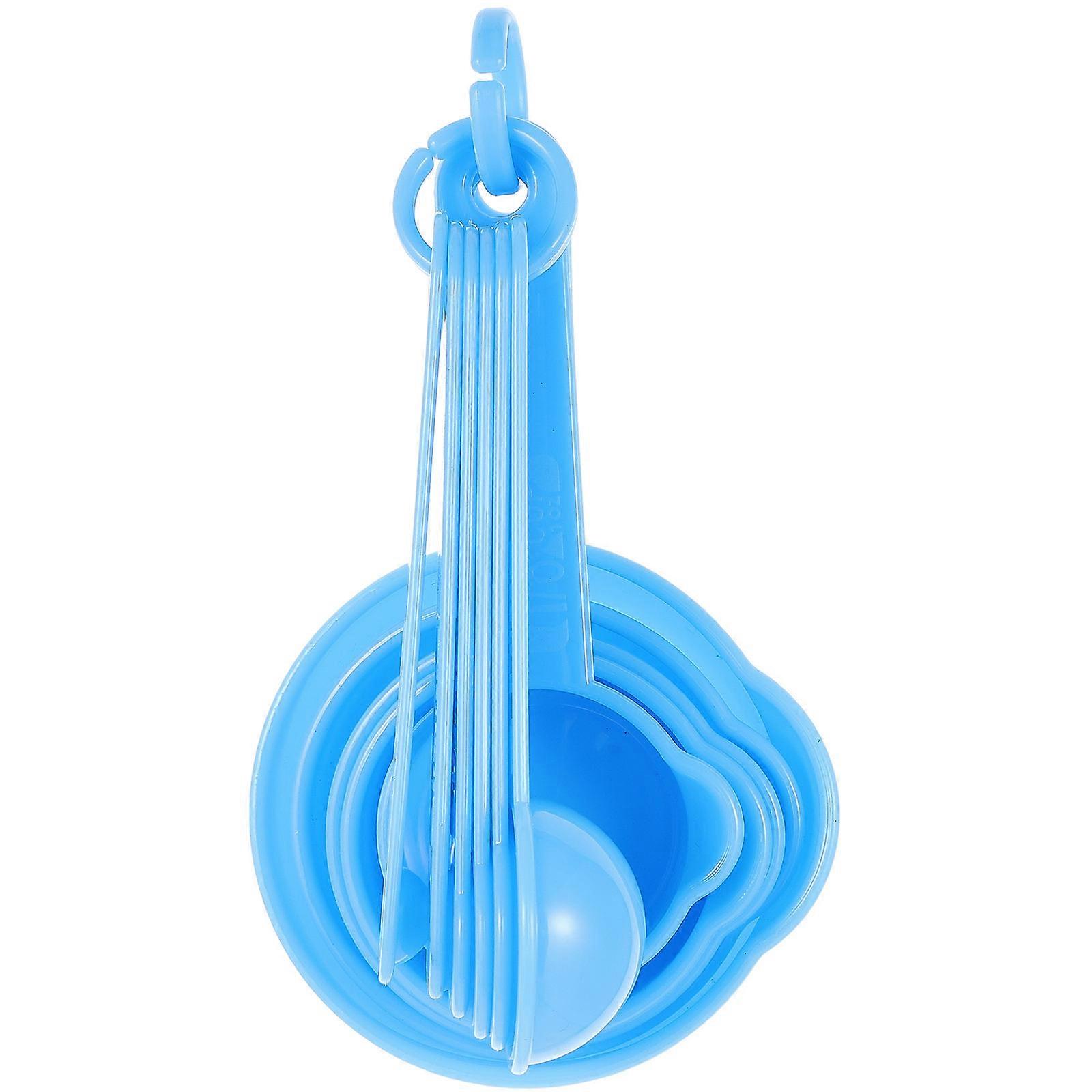 Blue Plastic Measuring Cups and Spoons Set for Home Kitchen Cooking and Baking 7.4 mL to 237 mL