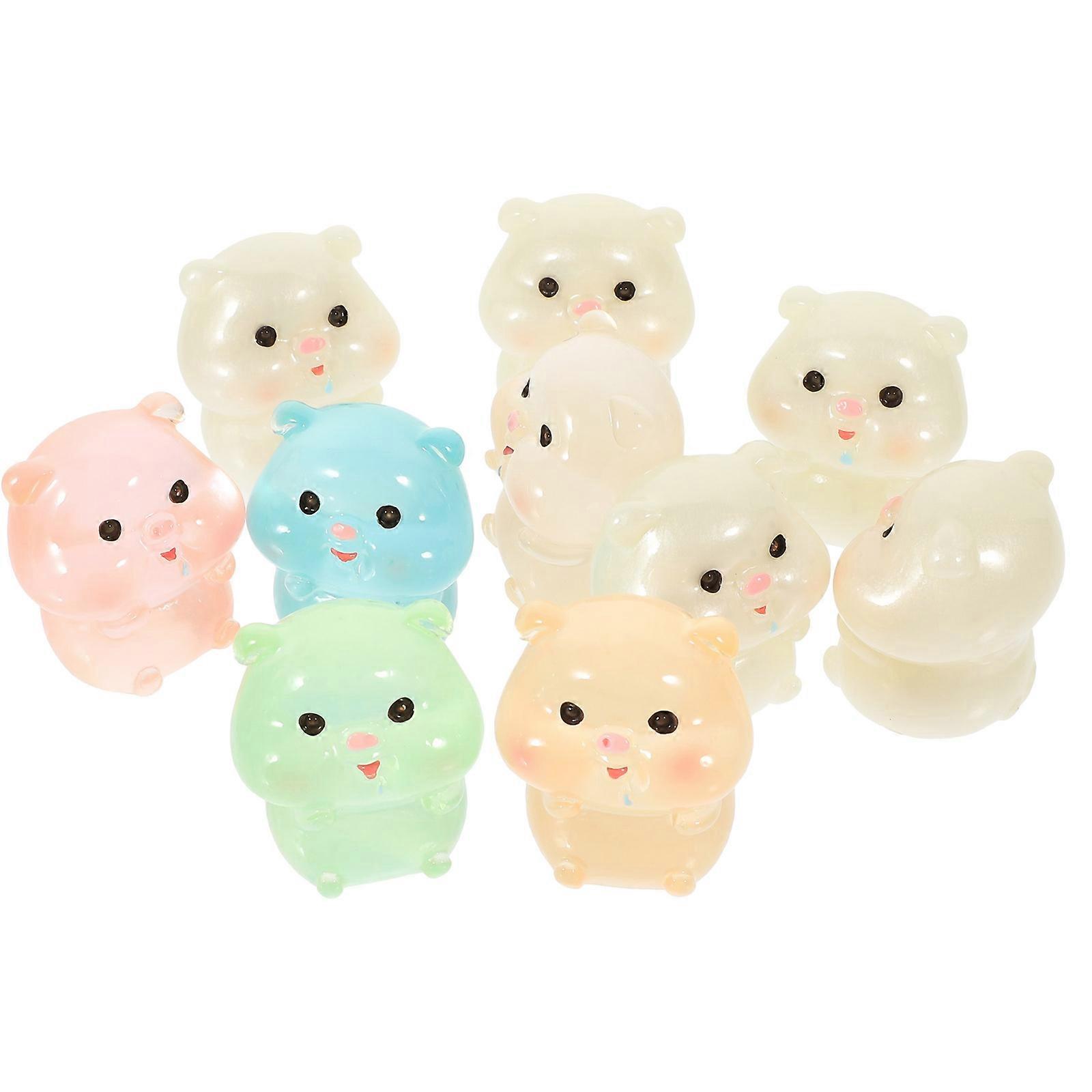 Mini Animal Figurine Resin Cute Miniature Pig Figurines Car Decoration Assorted Color 10Pcs