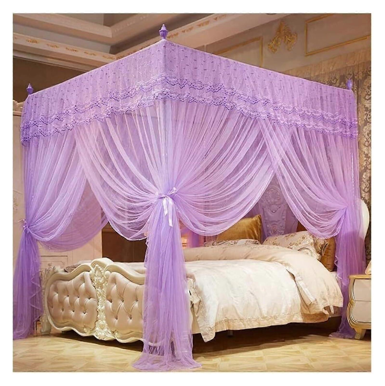 Mosquito Net Bed Canopy for Extra Large Rooms, Purple Lace Bedspread 150 x 200 cm, Romantic Mosquito Net Holder Set