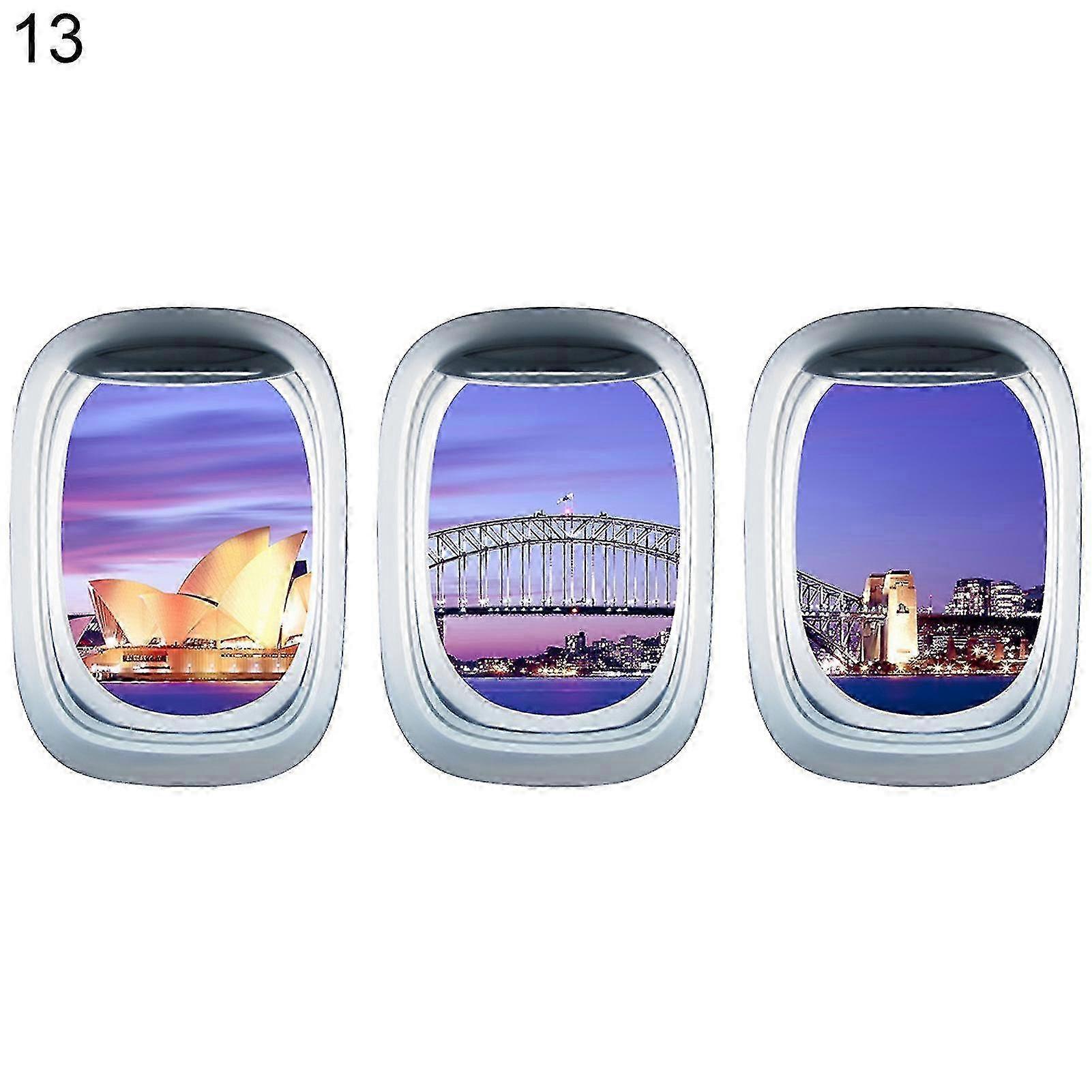 3Pcs/Set Three-dimensional Airplane Window Decal Self Adhesive Wall Decor for Home