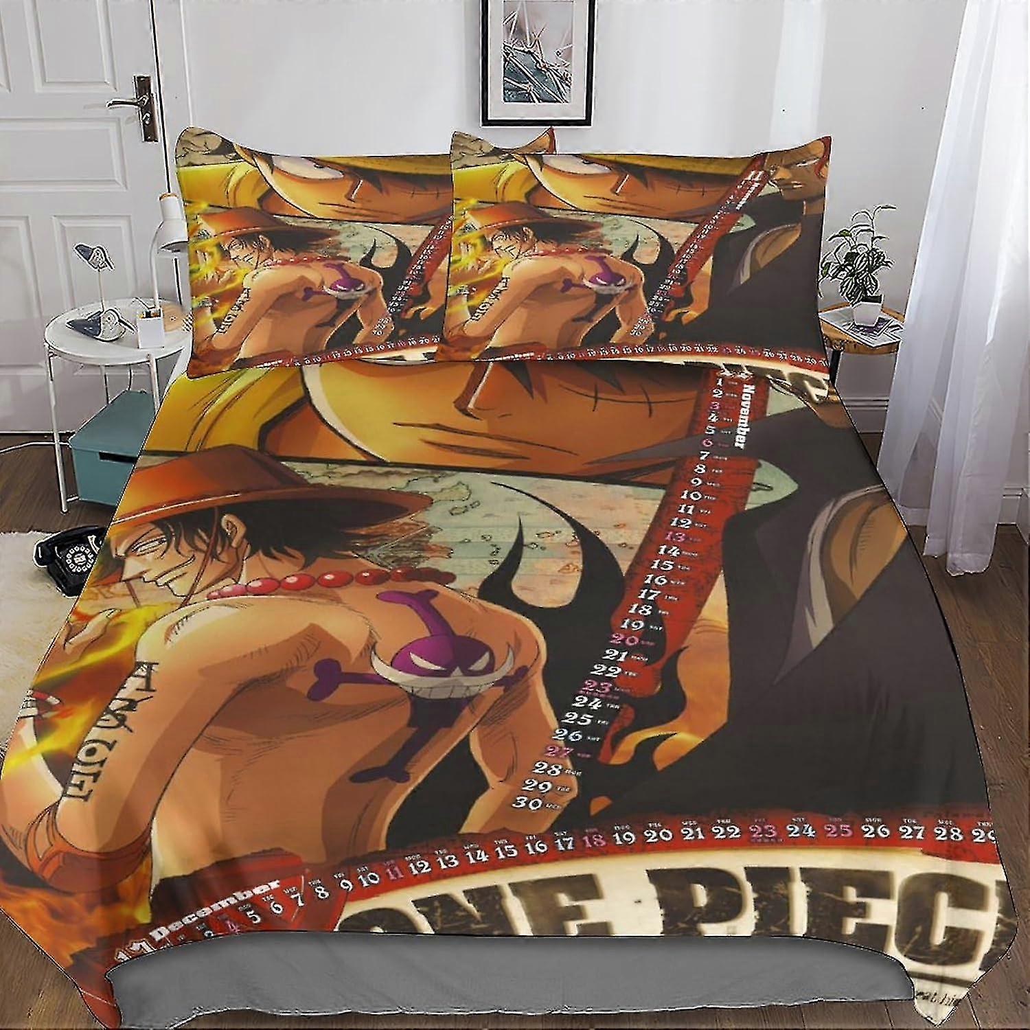 Conjunto de capa de edredom de anime com fecho de zíper oculto - Roupa de cama de microfibra luxuosa com impressão 3D, conjunto completo de 3 peças para crianças