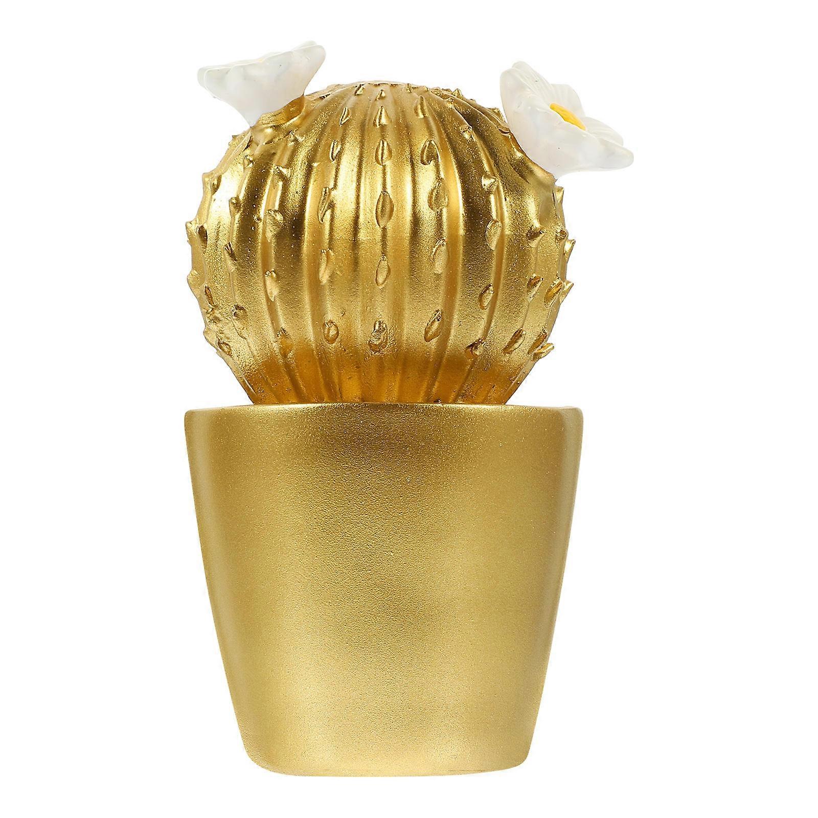 Cactus Ornaments Table Potted Cactus Golden 13X7.5X7.5CM Decorative Realistic Design 1Pack
