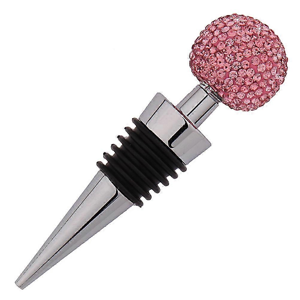 Airtight Seal Wine Stoppers Zinc Alloy Diamonds Ball Pink for Adults Party 1Set