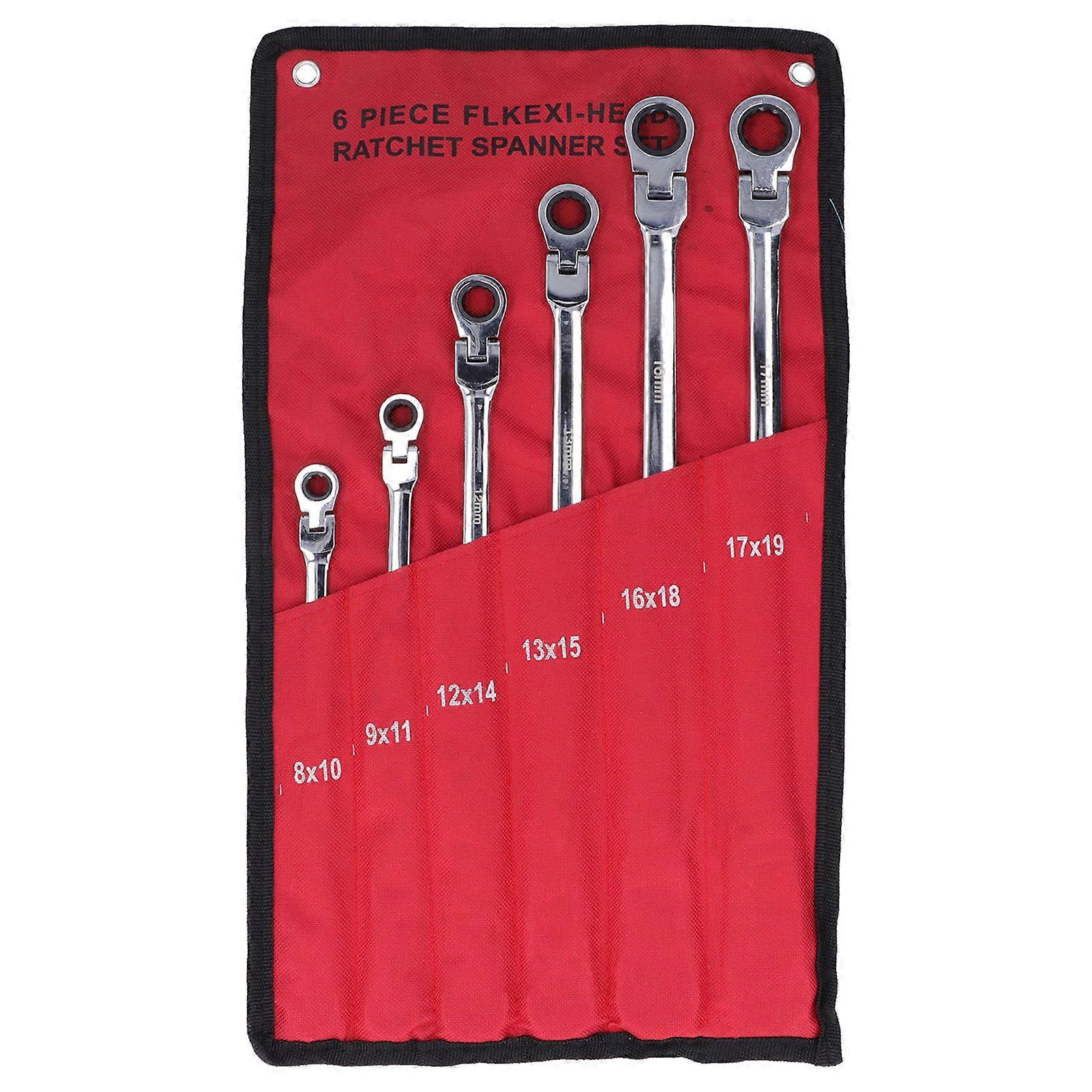 6PCS Double Ended Metric Ratchet Wrench 72 Tooth CRV Ratcheting Combination Spanner Kit