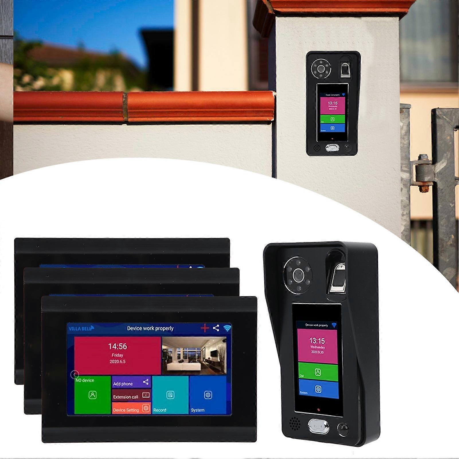 7in LCD Wireless Doorbell Video Intercom Night Vision Fingerprint Password Face Recognition