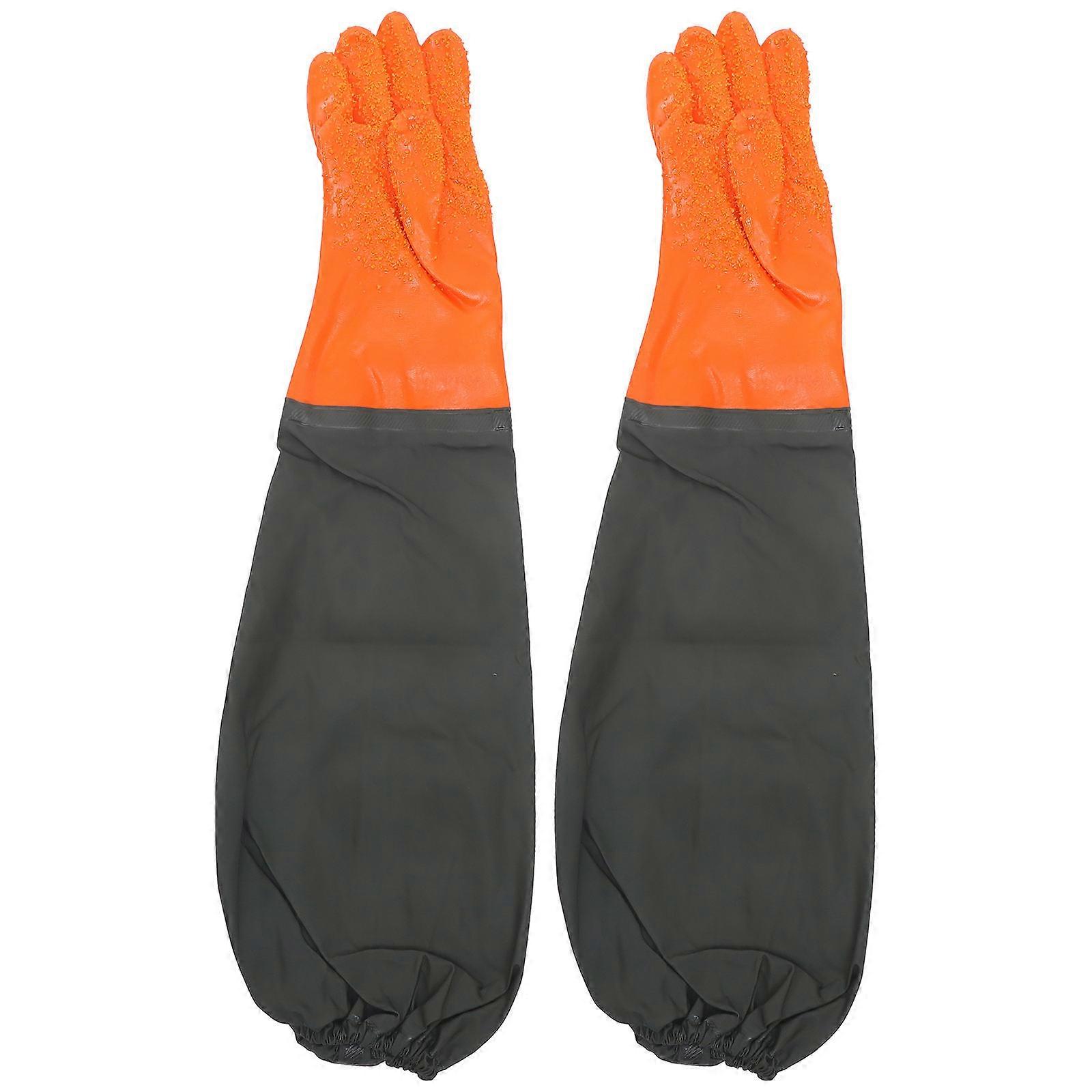 Fish Cleaning Gloves Long Waterproof Black Durable Reusability Easy to Pcs