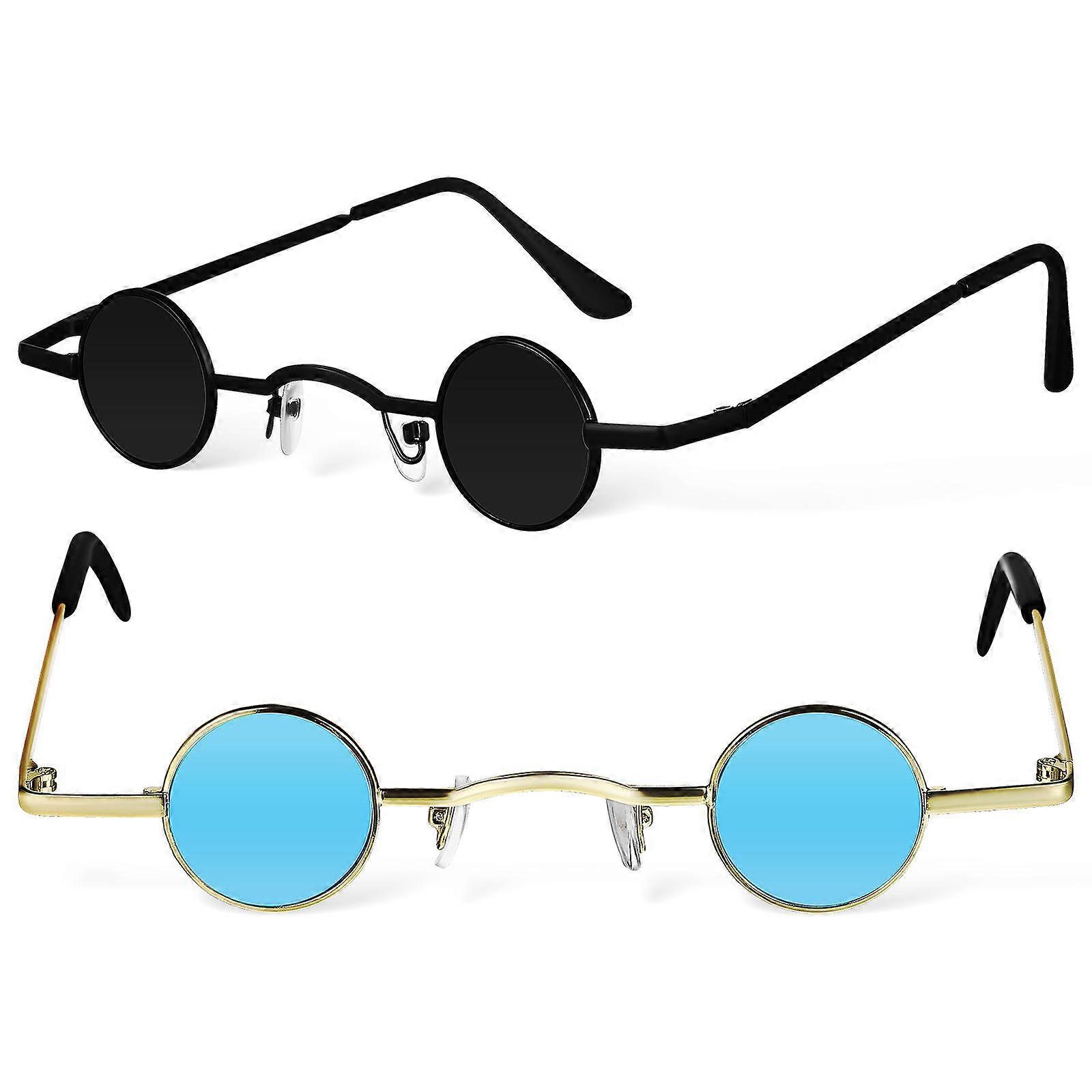 Men Sunglasses Small Circle Glasses Metal Frame Reduce Glare 2Pcs