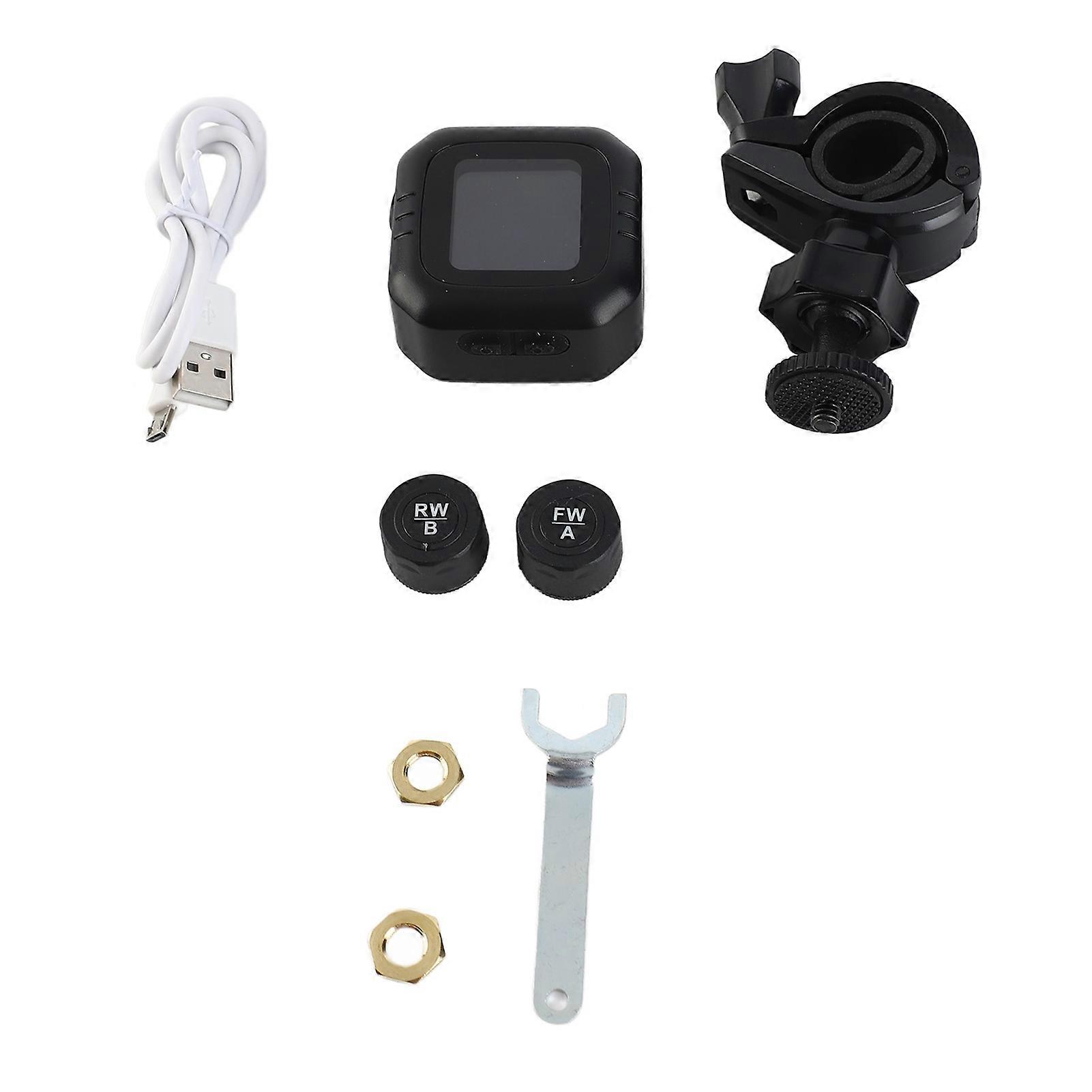 Wireless High Accuracy Water Resistant Tire Pressure Monitoring Alarm System with 2 External Sensors for Motorcycle