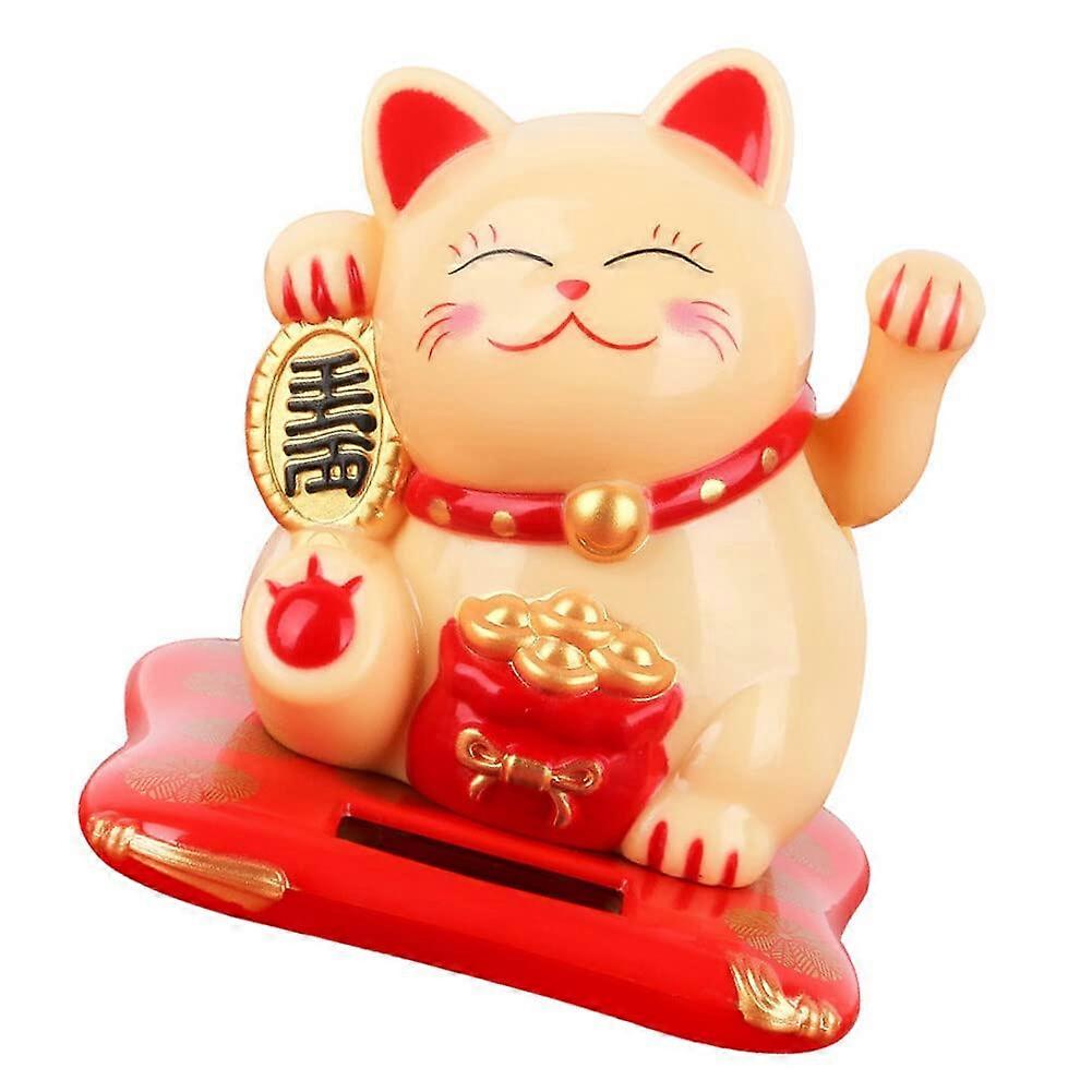 Solar Powered Lucky Cat Ornament, Creative Solar Dancing Car Dashboard Decor, Yellow