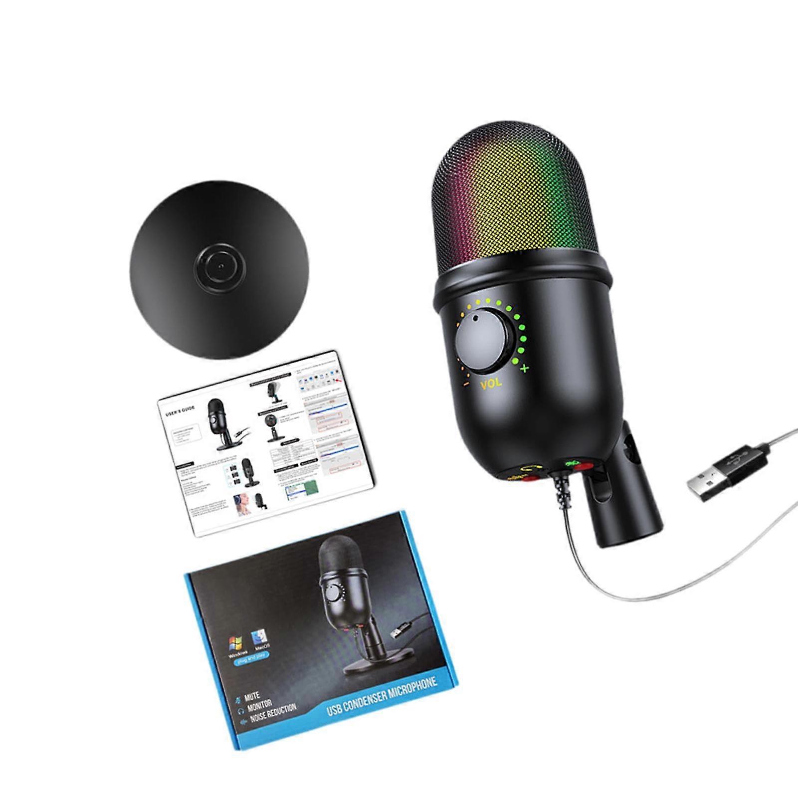 USB Condenser Microphone for PC Gaming, Plug and Play Desktop Recording Microphone with Adjustable Sensitivity and Volume Control