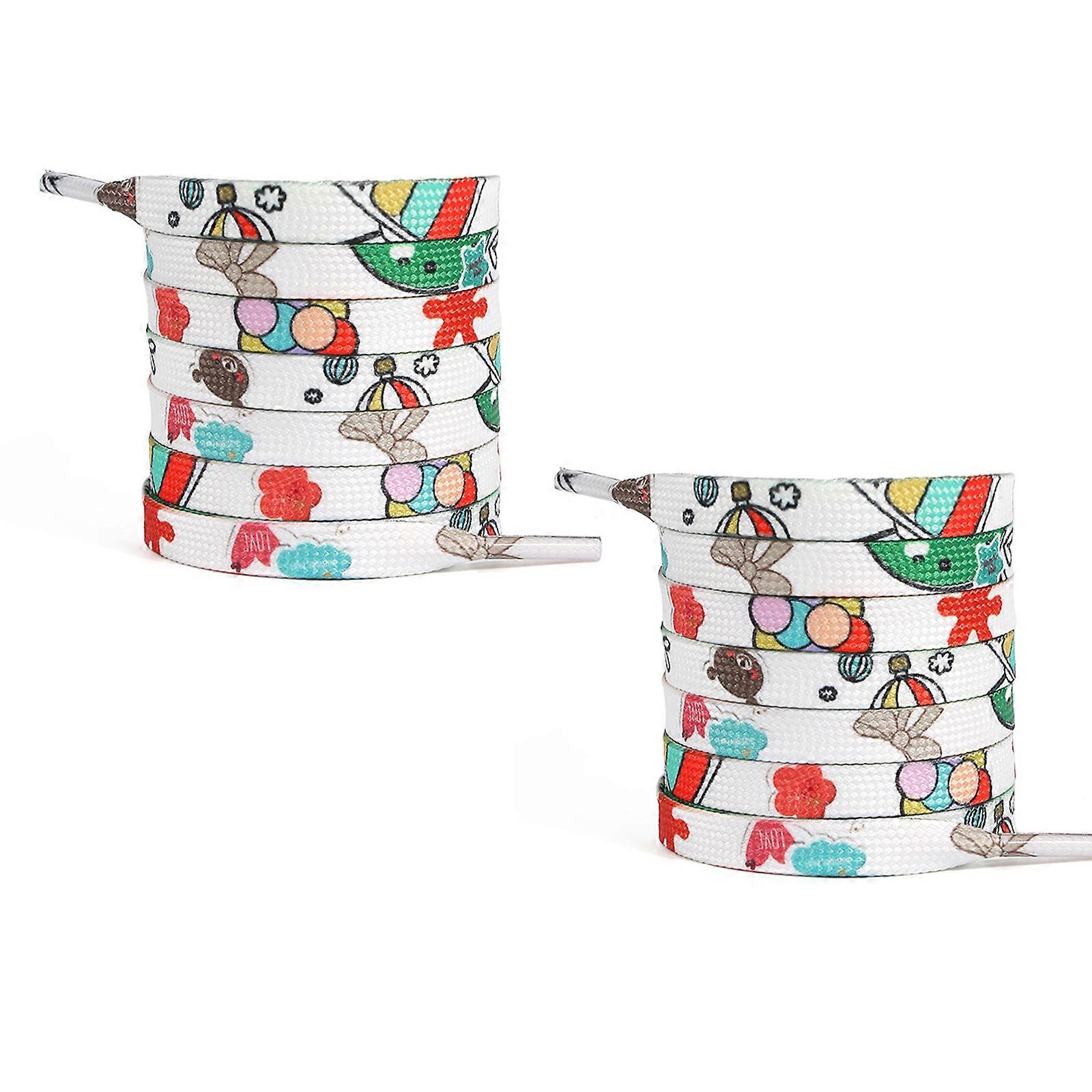 Artistic Cartoon Print Shoelaces 100cm Length Polyester Fiber Flat Shoe Strings for Various Footwear Sneakers  White