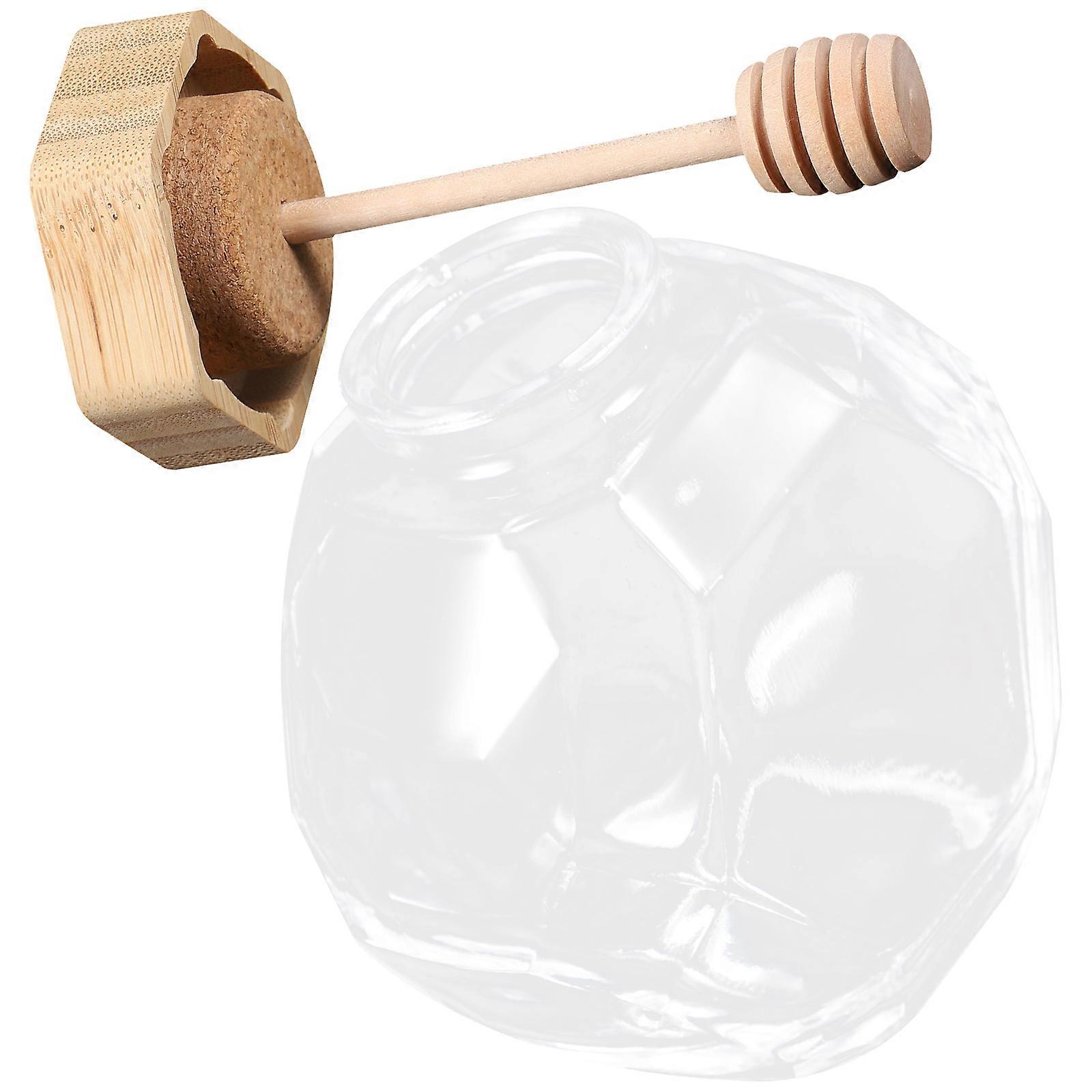 Mini Honey Jars With Wood Lid Dipper Glass Container For Jam Storage And Family Use 1Pcs
