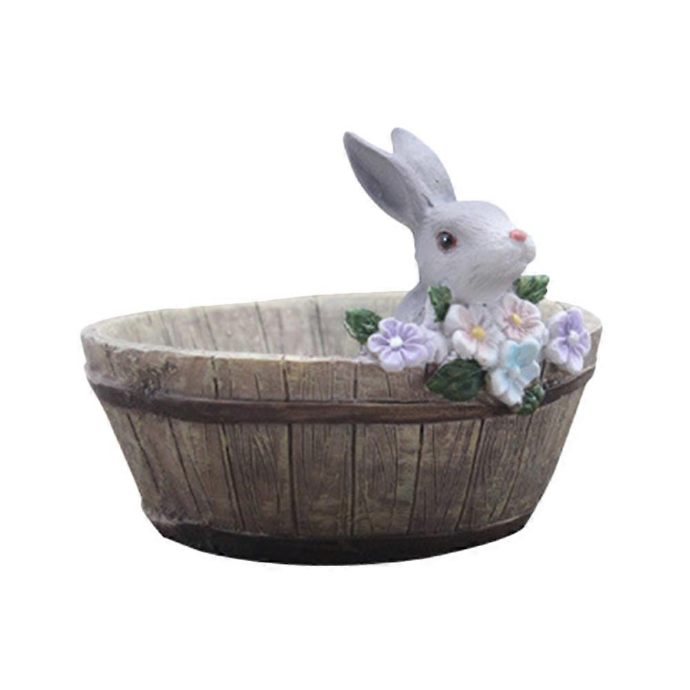 Rabbit Flower Pot Creative Design Home Decoration Medium Size Resin Material 1Set